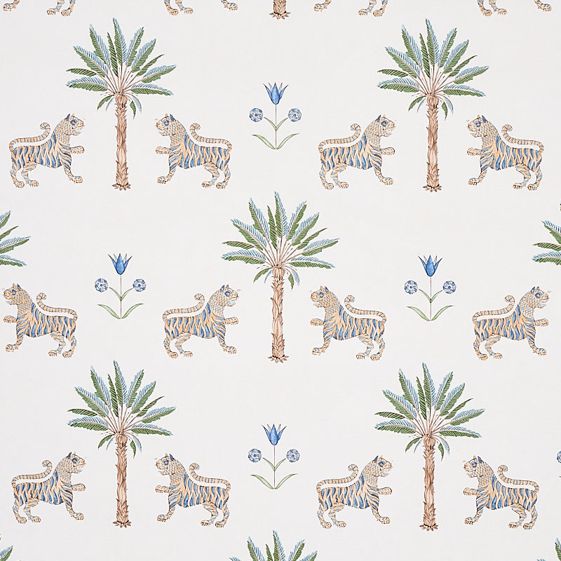 Tiger Palm wallpaper in delft color - pattern number 5012921 - by Schumacher in the Mystique collection