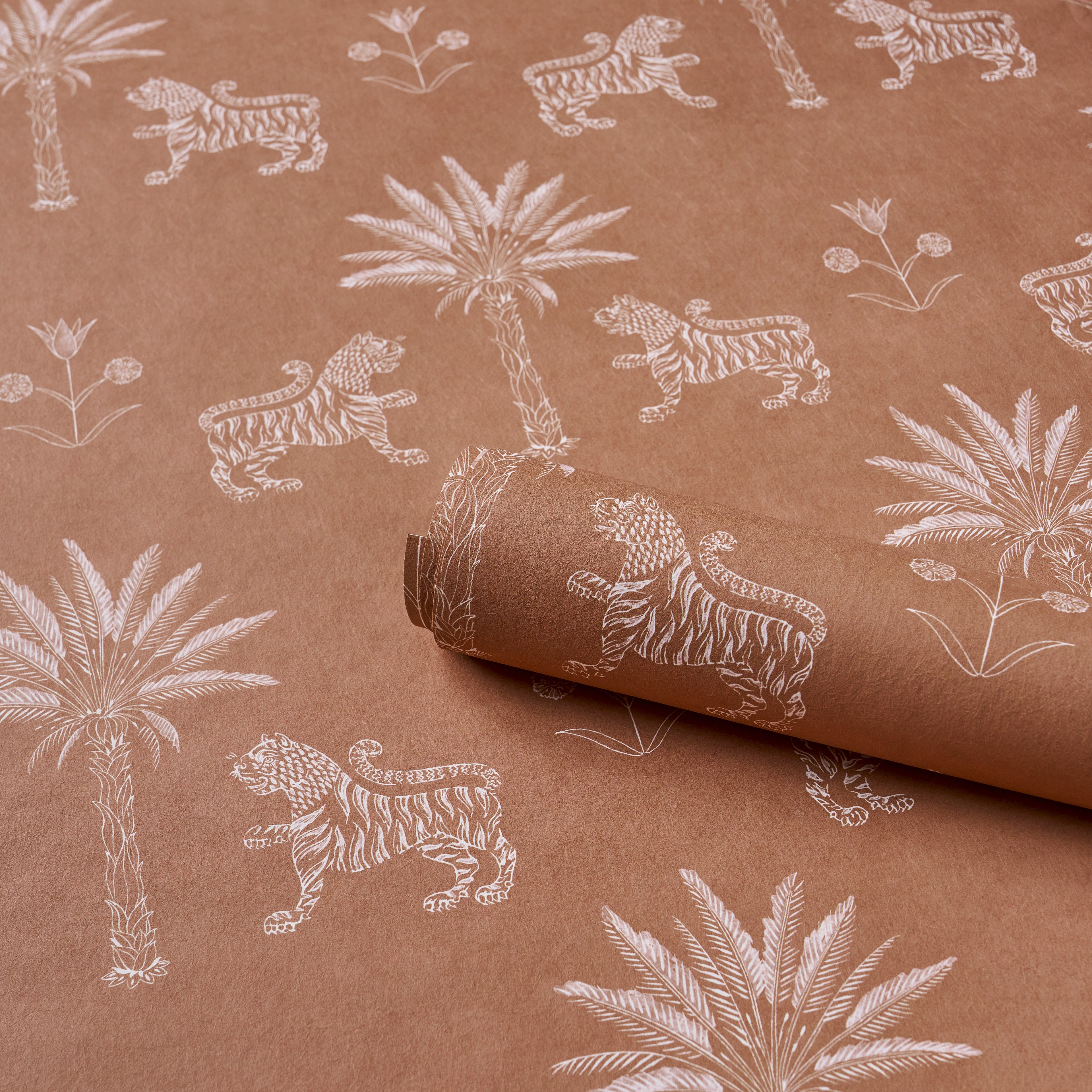 Tiger Palm Silhouette Wallpaper in mediterranean spice color - pattern number 5012924 - by Schumacher in the Atelier Paris collection