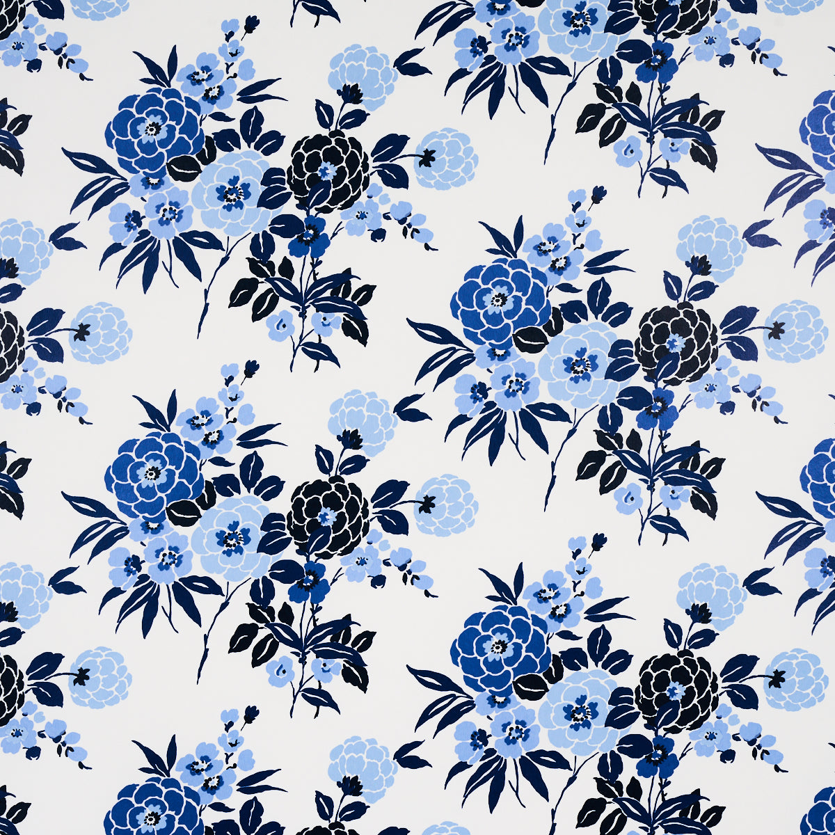 Valentina Floral wallpaper in blues color - pattern number 5013130 - by Schumacher in the Orient Express II collection