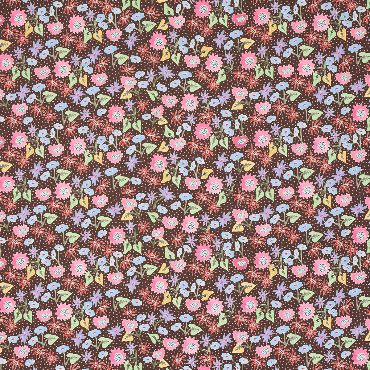 Calico wallpaper in multi on brown color - pattern number 5013502 - by Schumacher in the Happy Menocal collection