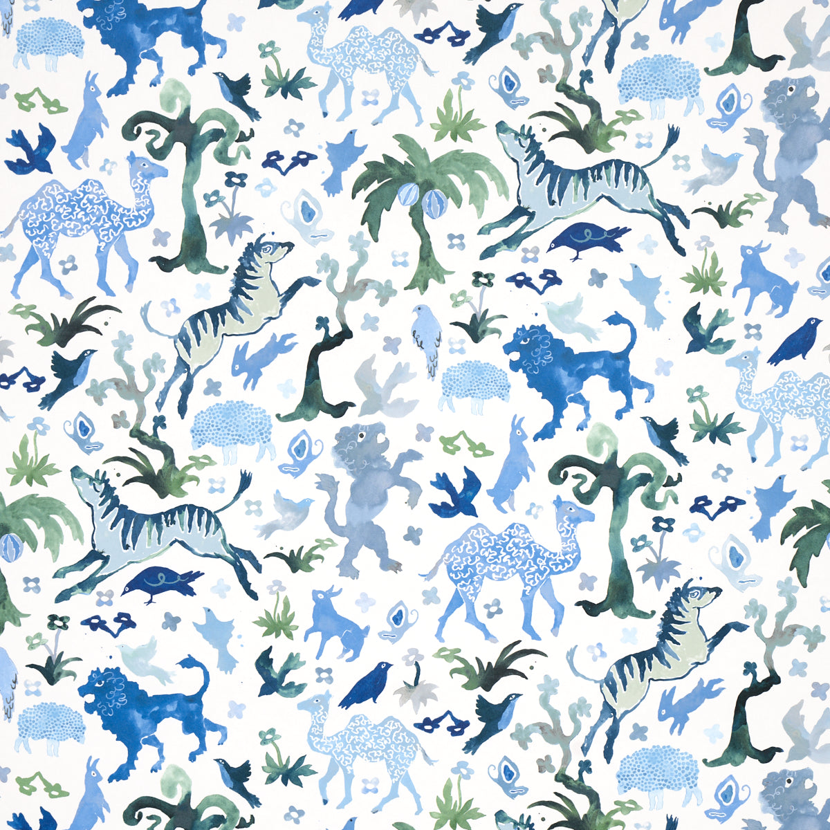 Beasts wallpaper in blue and green color - pattern number 5013531 - by Schumacher in the Happy Menocal collection