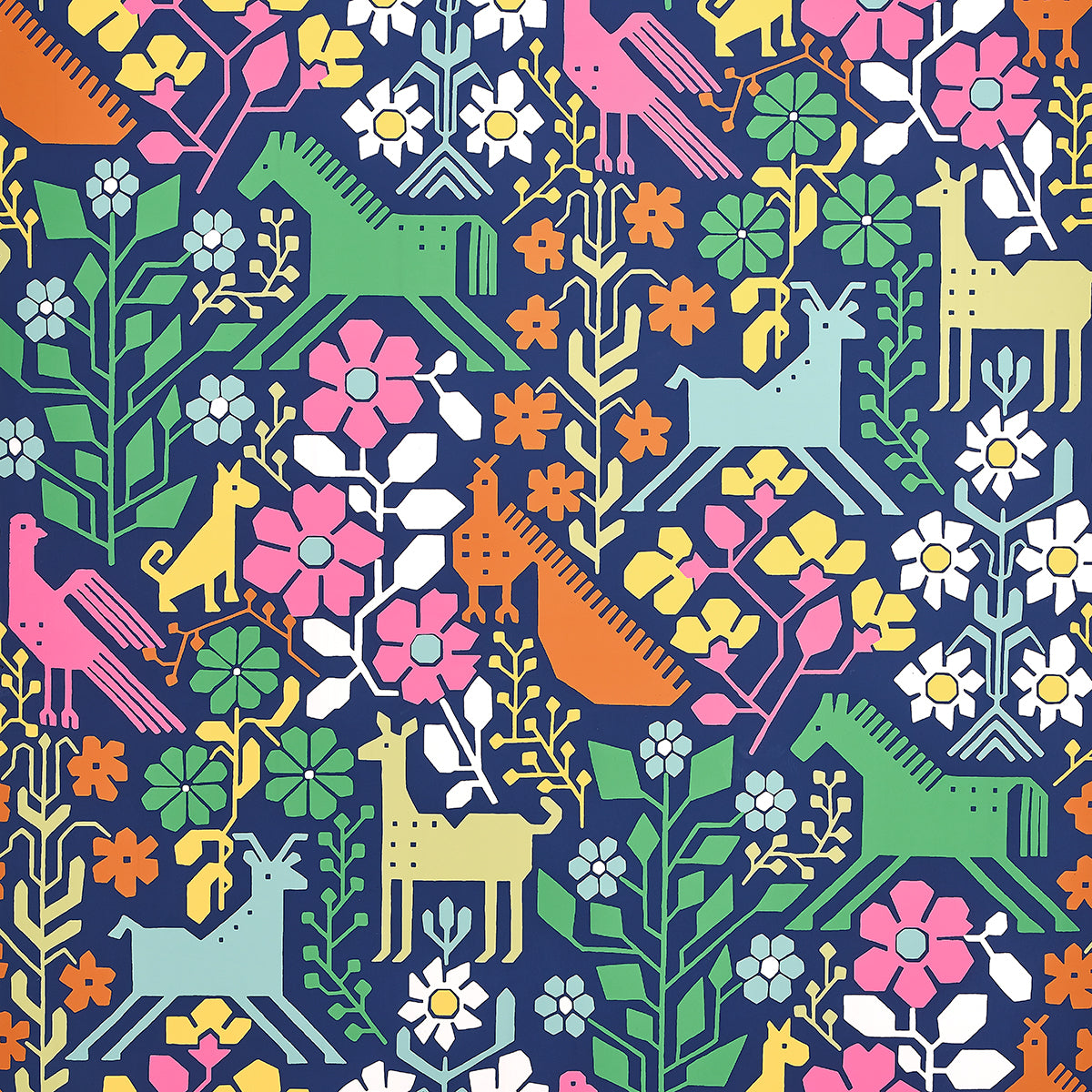 Lupita wallpaper in multi on navy color - pattern number 5013760 - by Schumacher in the Moon River collection
