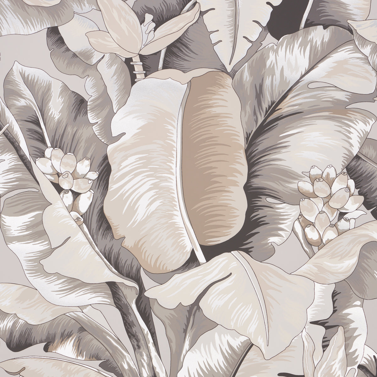 Botanico Metallic wallpaper in platinum color - pattern number 5013860 - by Schumacher in the Full Bloom collection