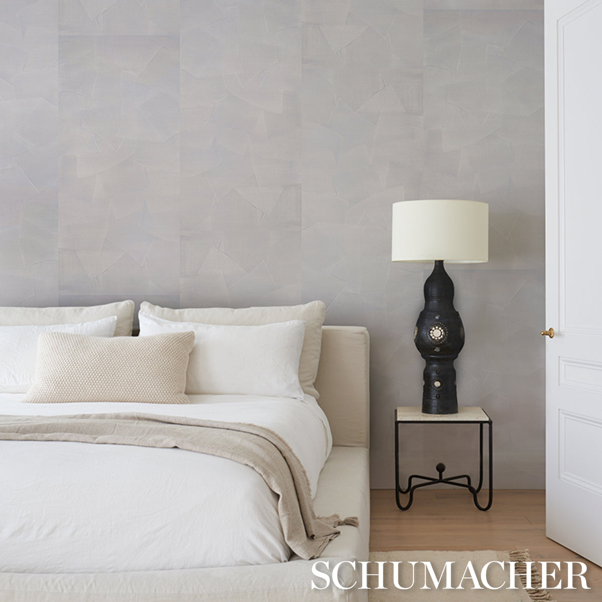 Hand Combed Plaster Wallpaper in birch color - pattern number 5013953 - by Schumacher in the David Kaihoi collection
