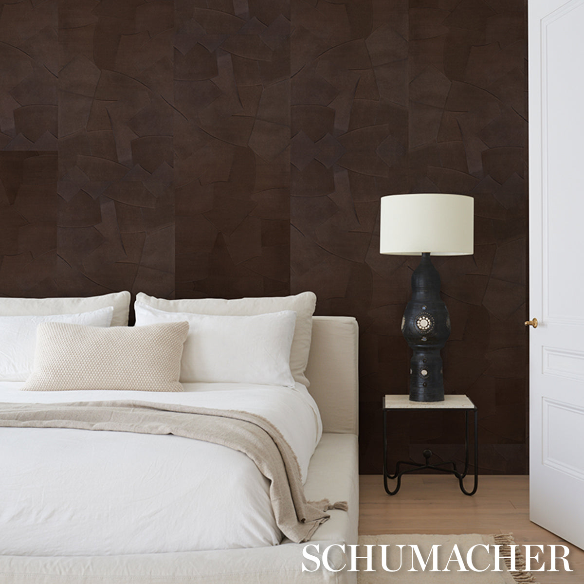 Hand Combed Plaster Wallpaper in brown color - pattern number 5013954 - by Schumacher in the David Kaihoi collection