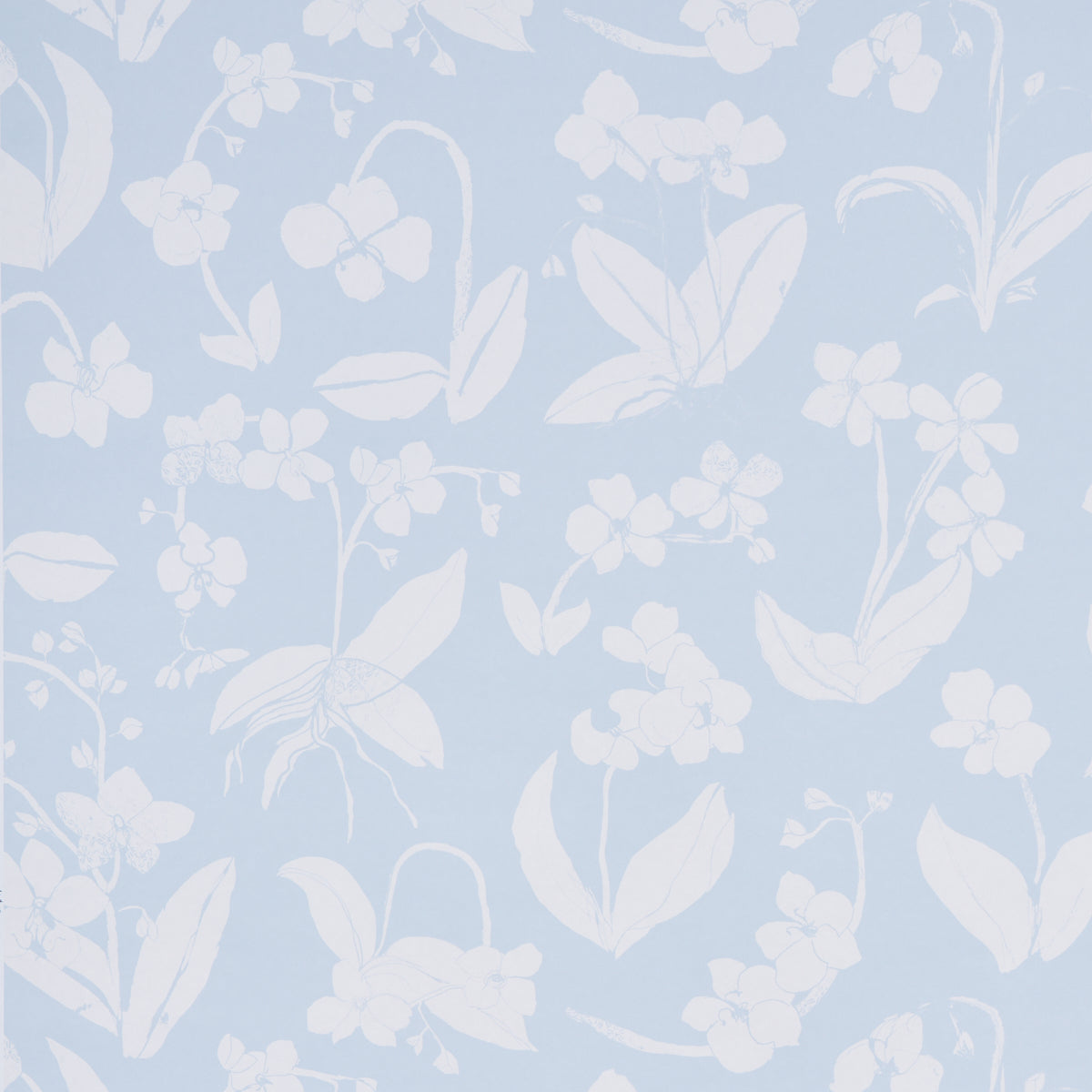 Orchids Have Dreams wallpaper in sky color - pattern number 5014101 - by Schumacher in the Hera Ford collection
