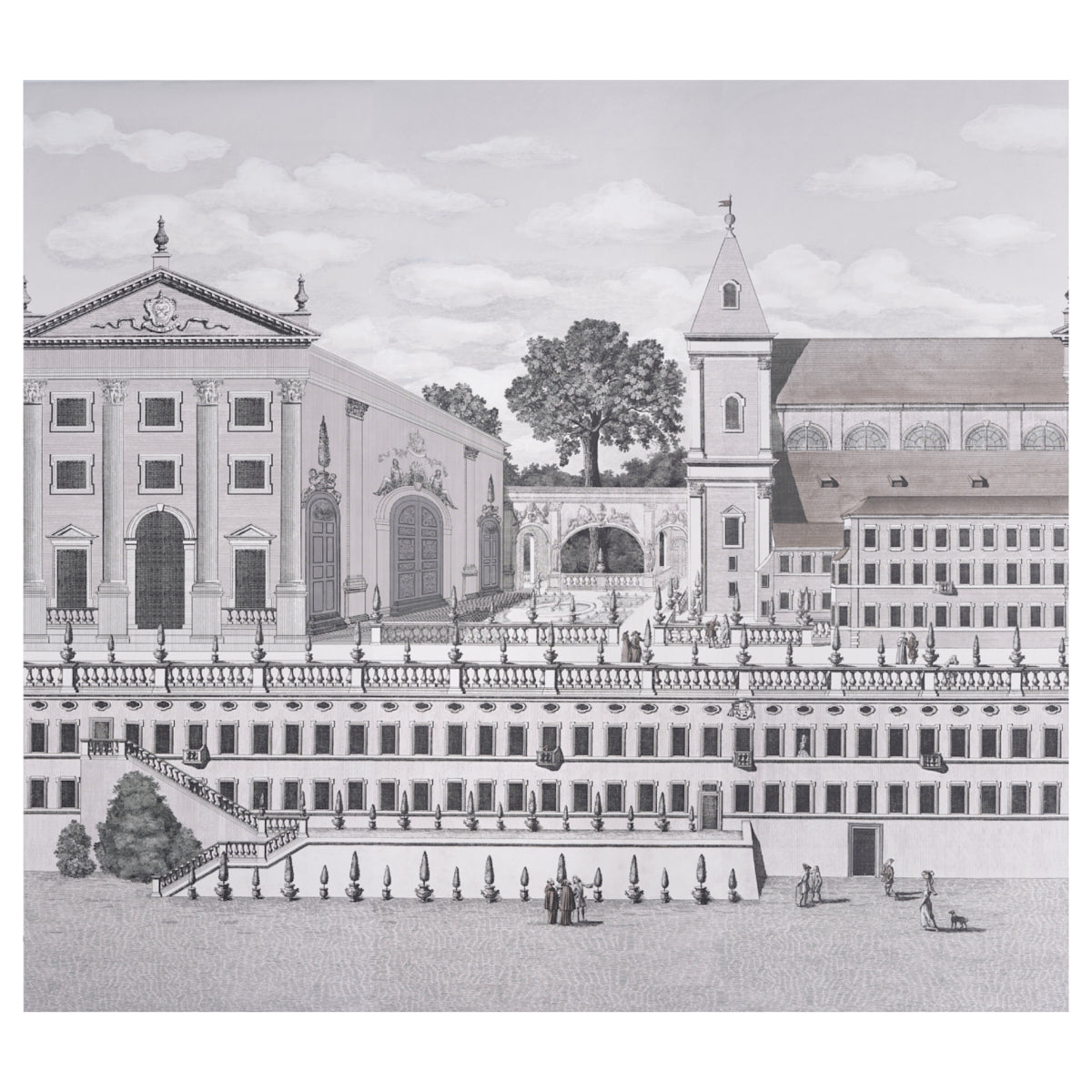 Piazza Firenze Panel Set wallpaper in grisaille color - pattern number 5014301 - by Schumacher in the Johnson Hartig for Libertine collection