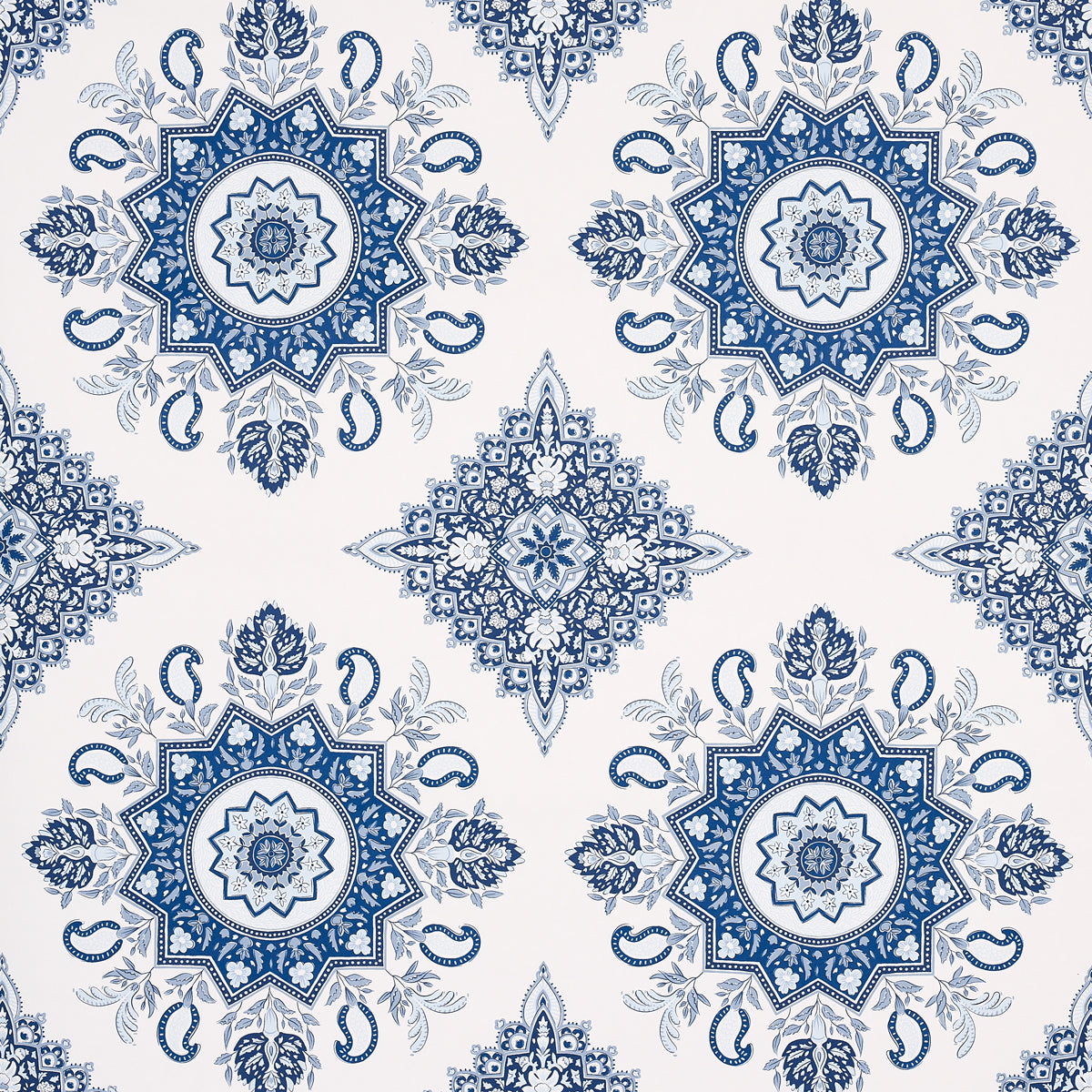 Montecito Medallion wallpaper in indigo color - pattern number 5014360 - by Schumacher in the Mark D Sikes collection