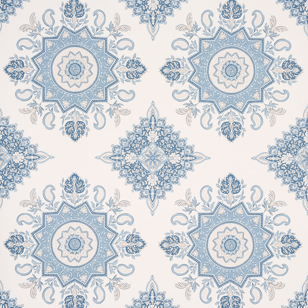 Montecito Medallion wallpaper in china blue color - pattern number 5014362 - by Schumacher in the Mark D Sikes collection