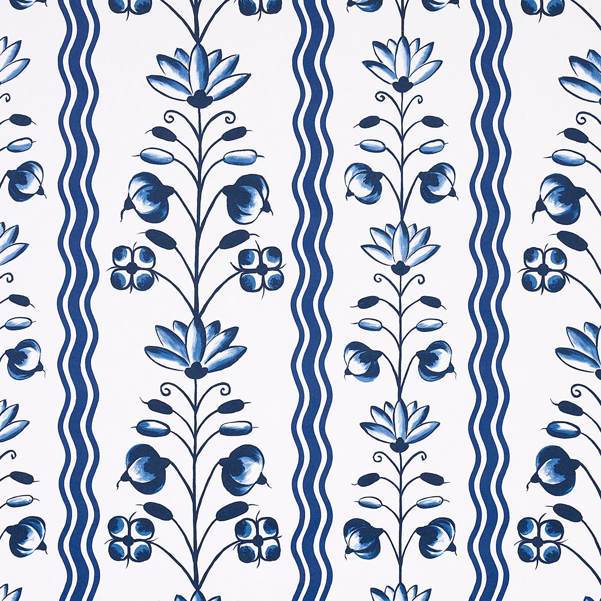 Delft Waves wallpaper in blue color - pattern number 5014380 - by Schumacher in the Marie Anne Oudejans collection