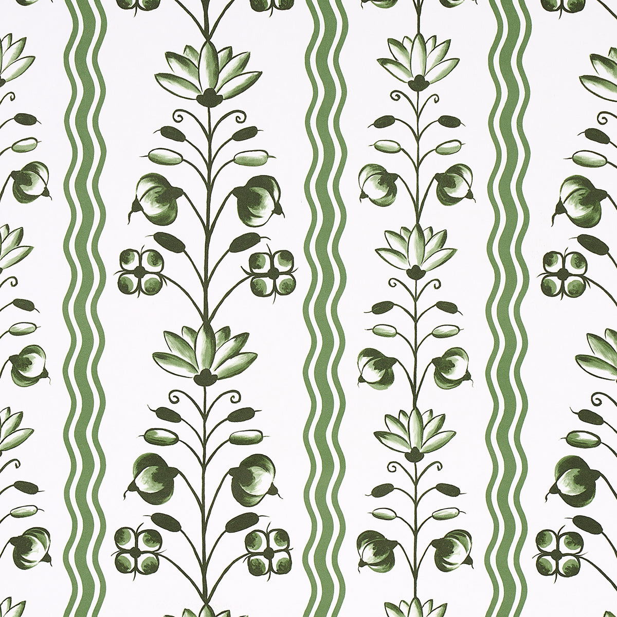 Delft Waves wallpaper in green color - pattern number 5014381 - by Schumacher in the Marie Anne Oudejans collection