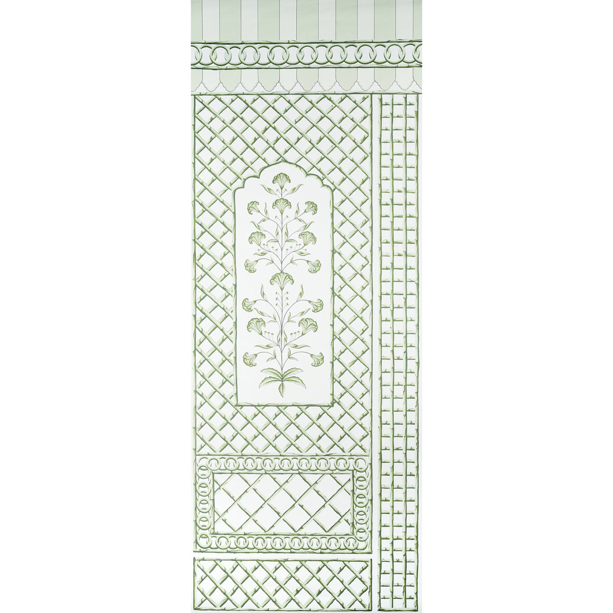 Bamboo Trellis Panel A wallpaper in green color - pattern number 5014390 - by Schumacher in the Marie Anne Oudejans collection