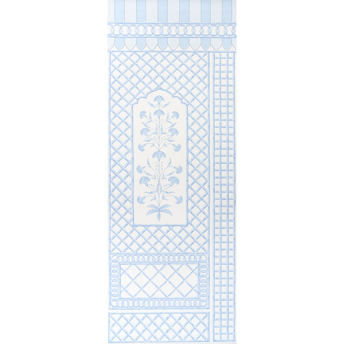 Bamboo Trellis Panel A wallpaper in blue color - pattern number 5014391 - by Schumacher in the Marie Anne Oudejans collection