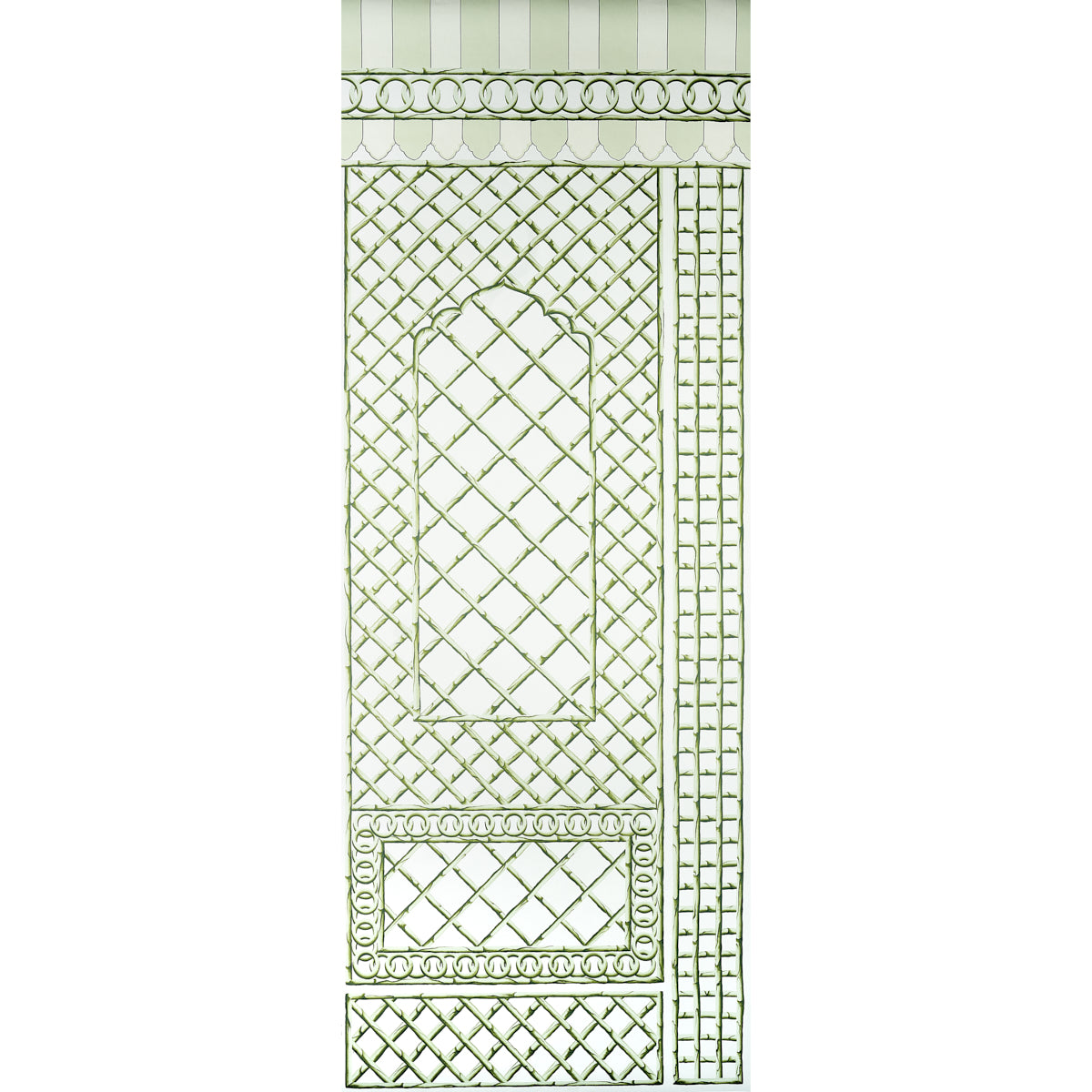 Bamboo Trellis Panel B wallpaper in green color - pattern number 5014400 - by Schumacher in the Marie Anne Oudejans collection