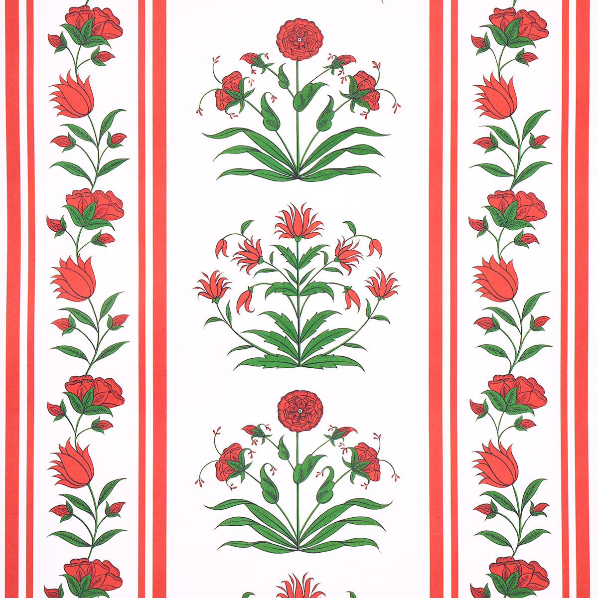 Poppy Stripes wallpaper in red color - pattern number 5014450 - by Schumacher in the Marie Anne Oudejans collection