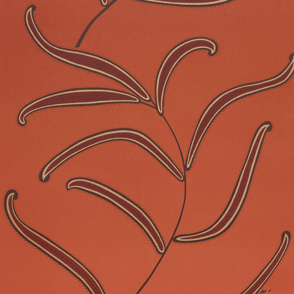 Caterpillar Leaf wallpaper in tomato color - pattern number 5014532 - by Schumacher in the Neisha Crosland collection