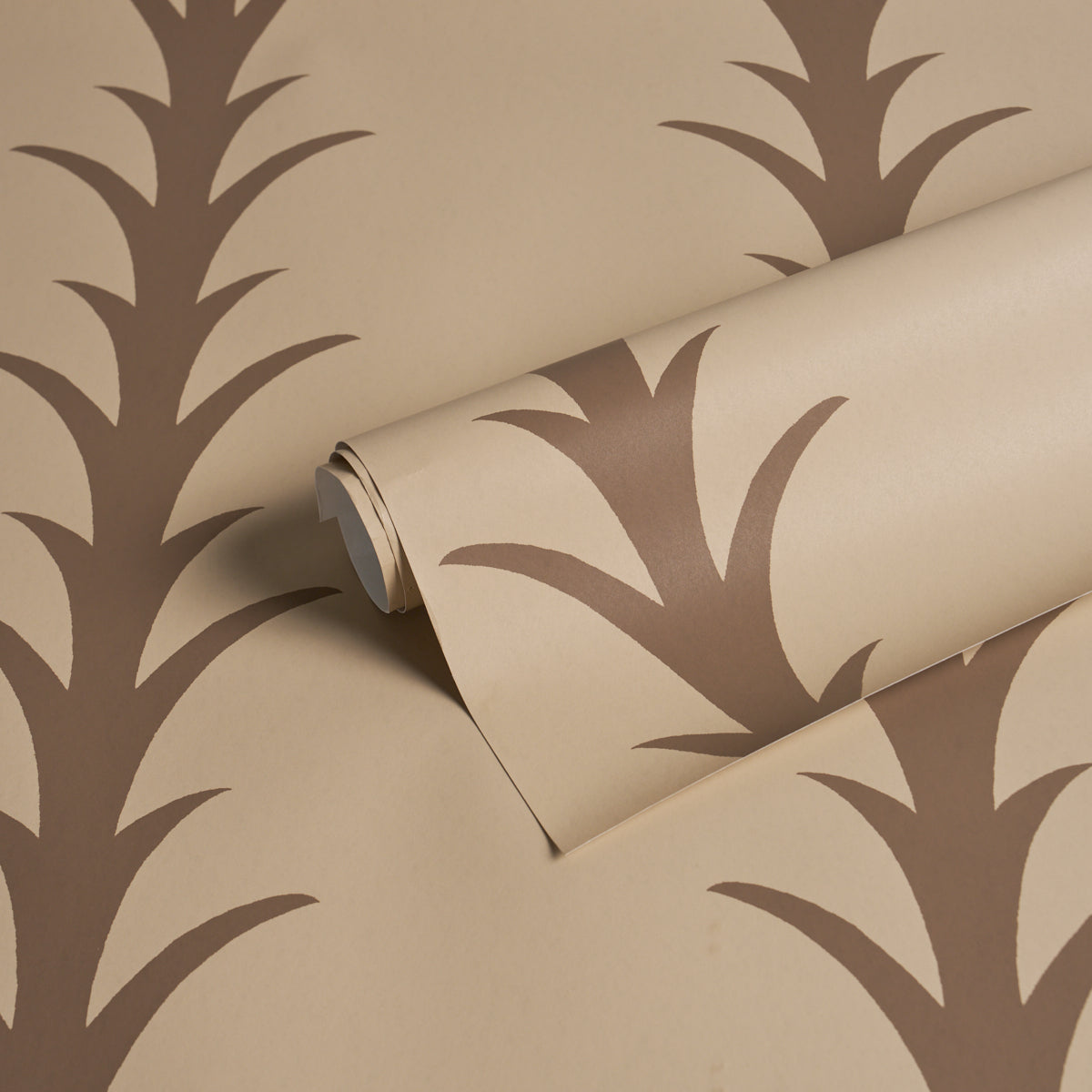 Acanthus Stripe Wallpaper in brown on beige color - pattern number 5014774 - by Schumacher in the Atelier Paris collection