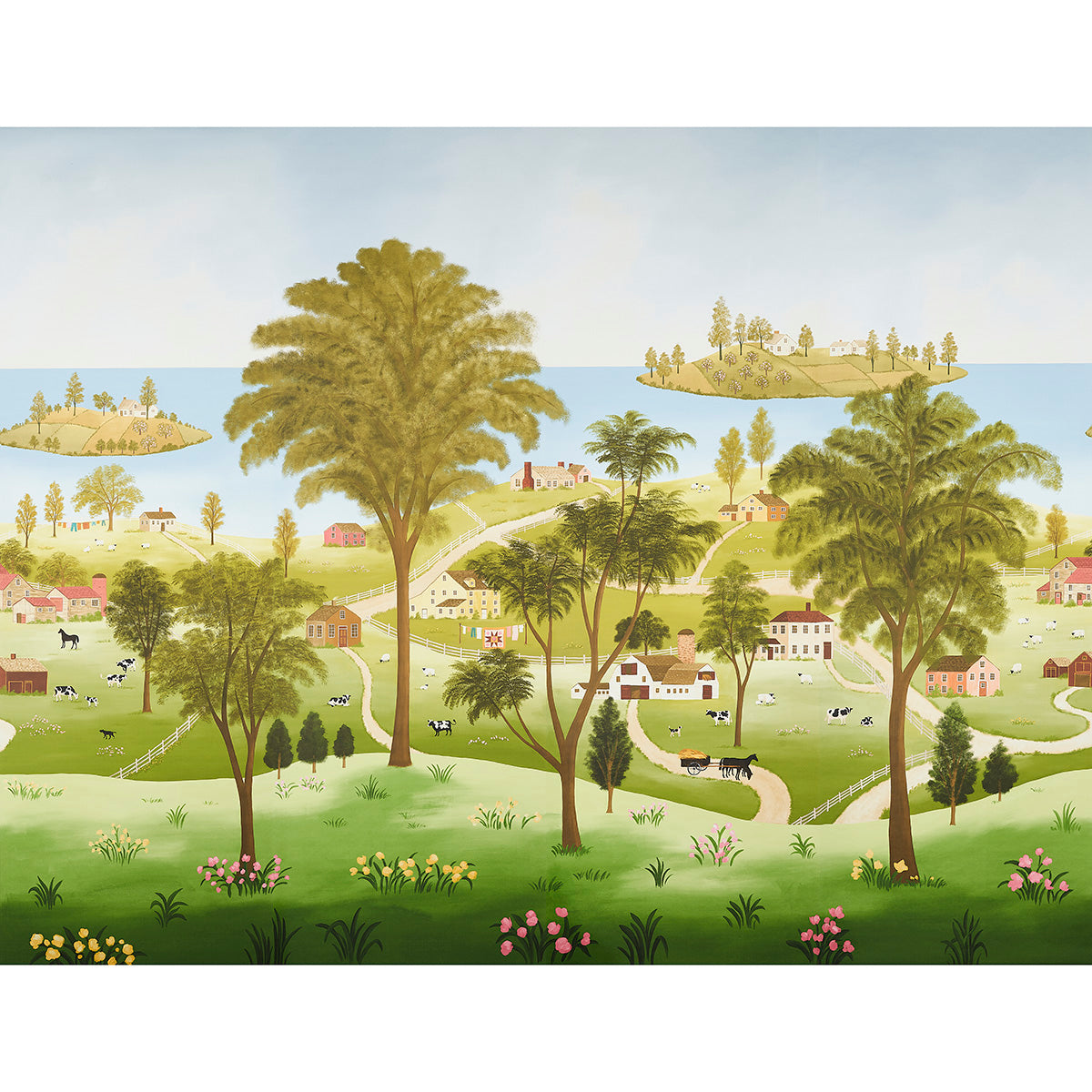 Eatons Landscape Panel Set wallpaper in document color - pattern number 5014850 - by Schumacher in the Americana collection