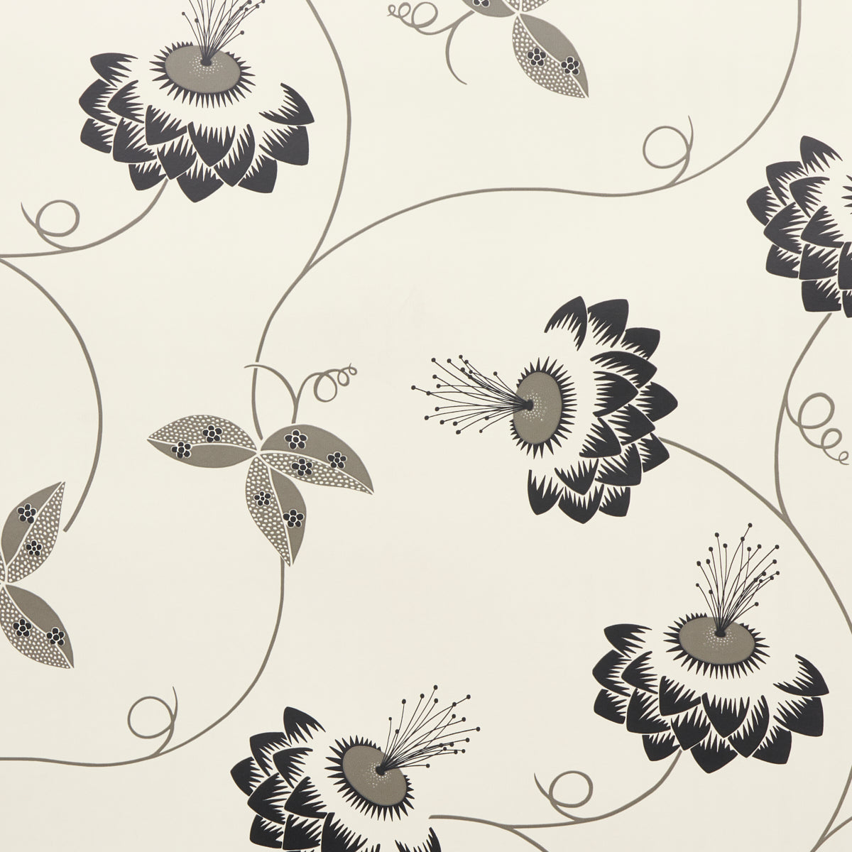 Merlin wallpaper in black and cream color - pattern number 5015050 - by Schumacher in the Neisha Crosland collection
