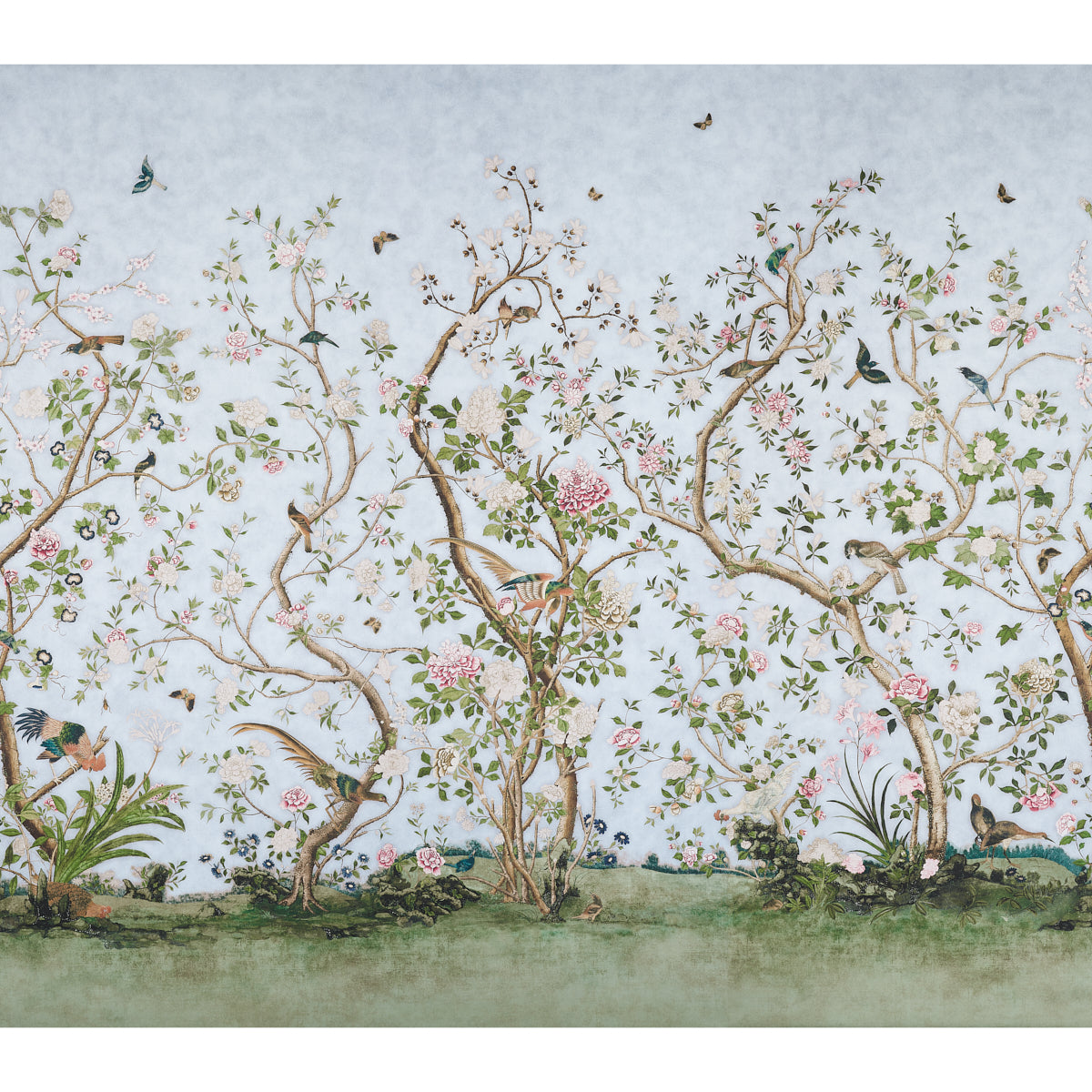 Les Oiseaux Panel Set wallpaper in sky color - pattern number 5015150 - by Schumacher in the Mary Mcdonald collection