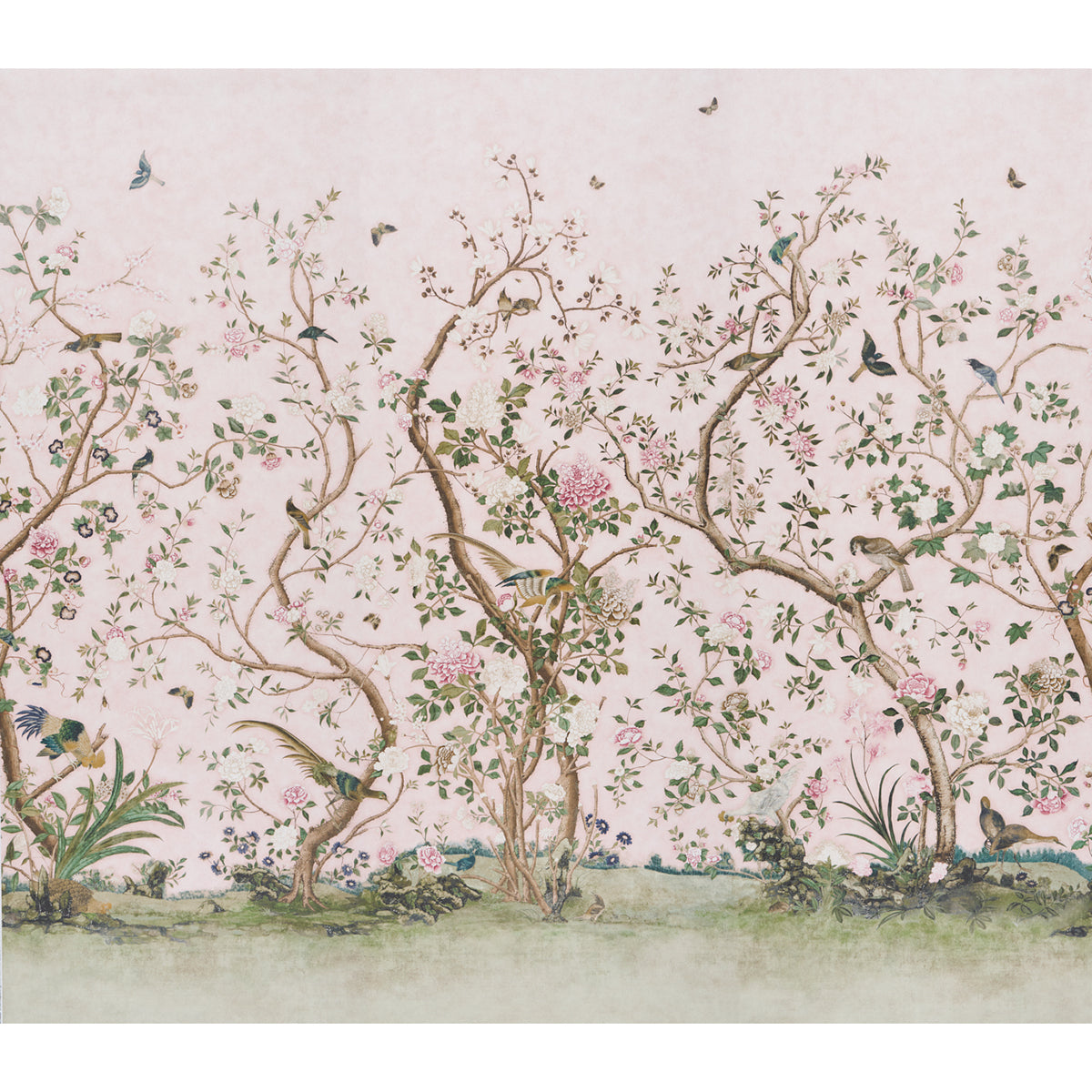 Les Oiseaux Panel Set wallpaper in blush color - pattern number 5015154 - by Schumacher in the Perennial Favorites collection