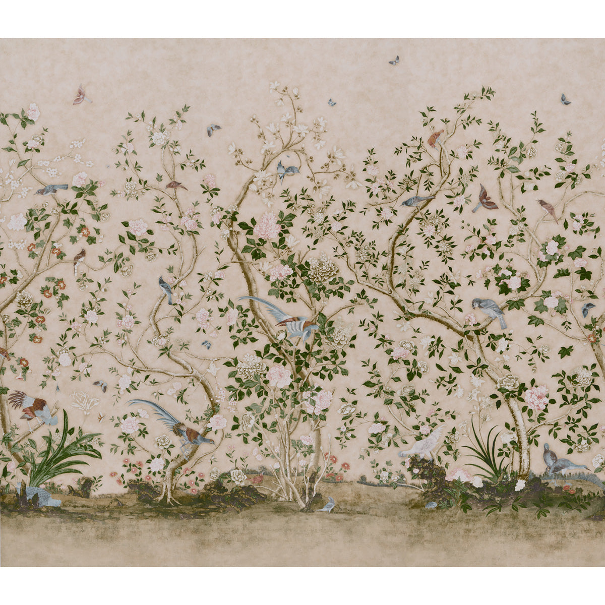 Les Oiseaux Panel Set wallpaper in parchment color - pattern number 5015155 - by Schumacher in the Perennial Favorites collection