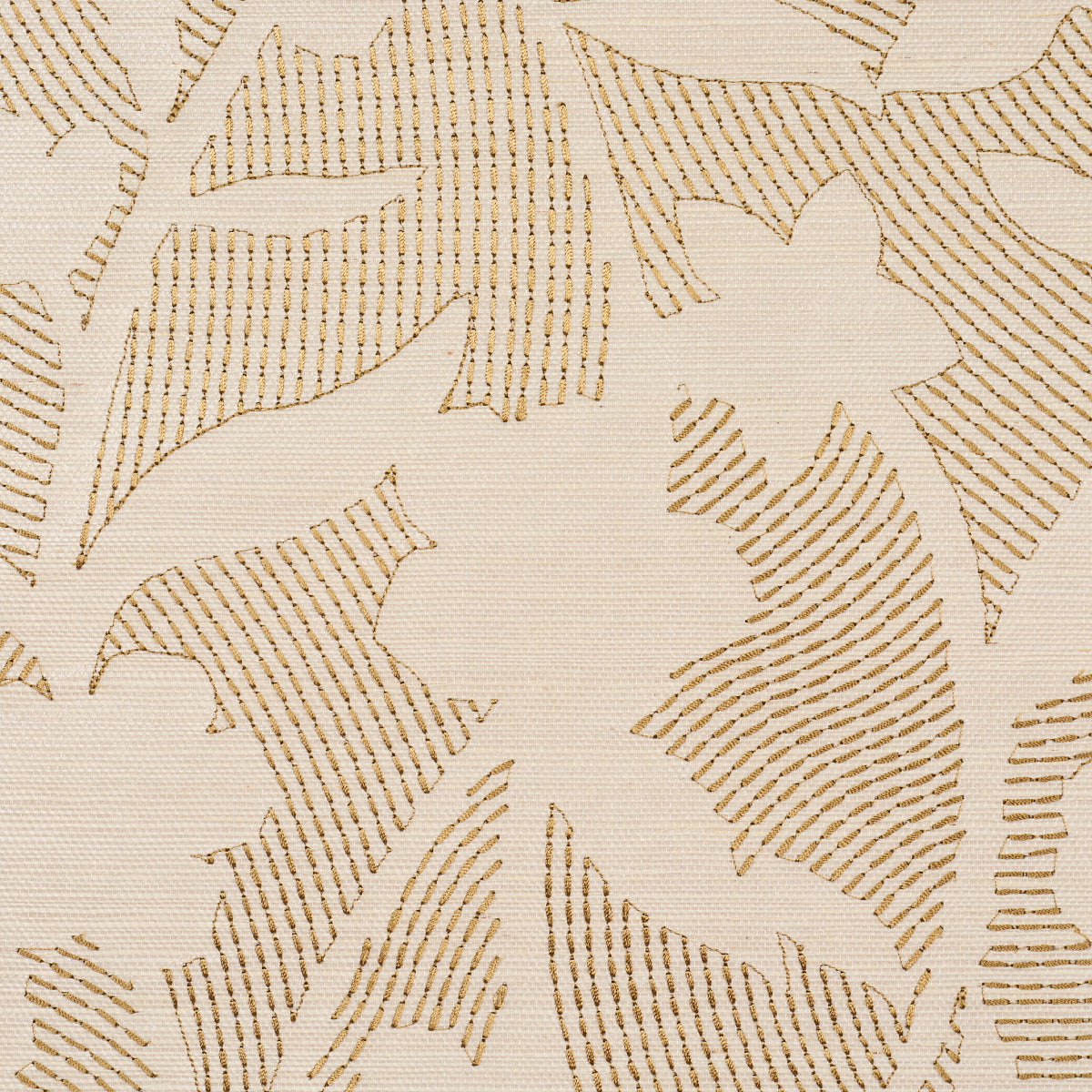 Kantha Embroidered Flower Sisal Wallpaper in neutral color - pattern number 5015181 - by Schumacher in the Novelty and Textured Wallcovering collection