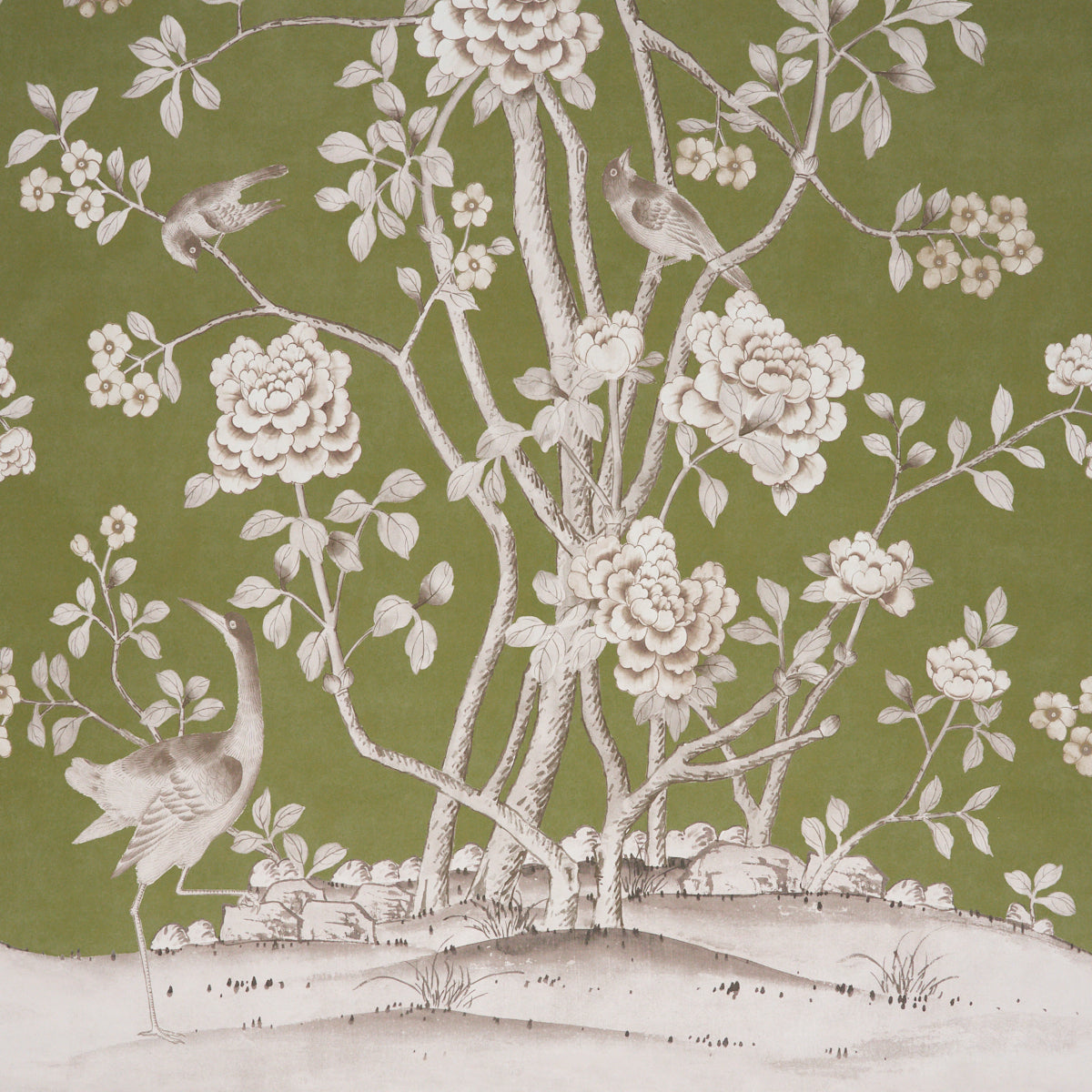 Chinois Palais Panel Wallpaper in Olive color - pattern number 5015442 - by Schumacher in the Panels Collection collection