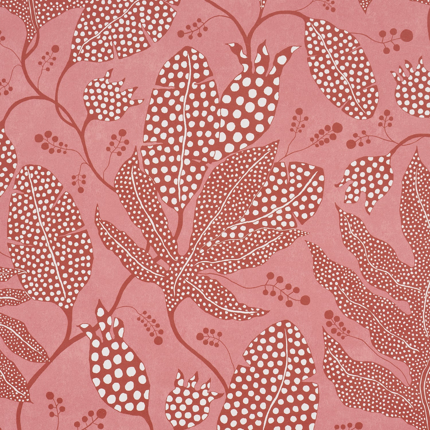 Polka Dot Jungle Wallpaper in raspberry color - pattern number 5015466 - by Schumacher in the Atelier Paris collection