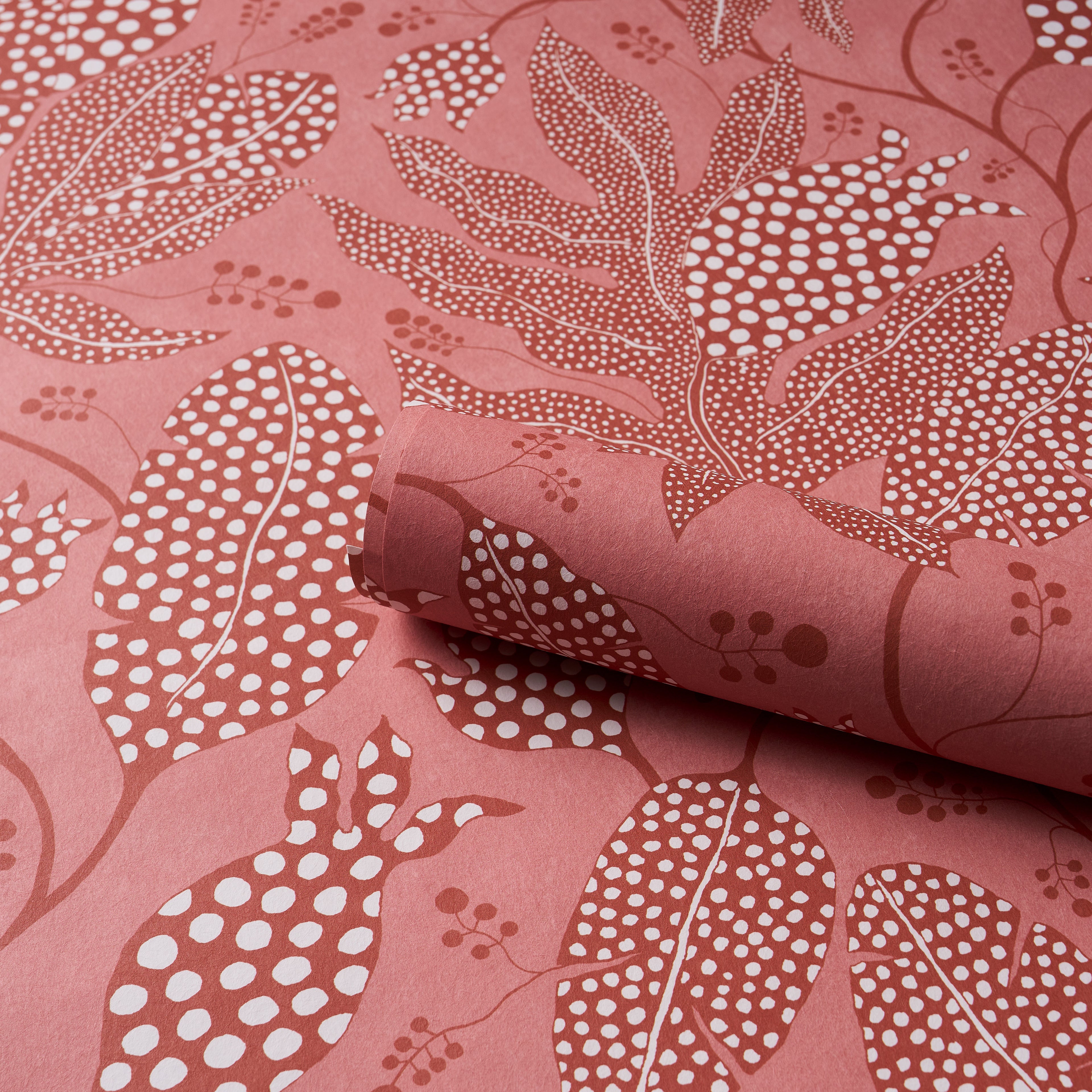 Polka Dot Jungle Wallpaper in raspberry color - pattern number 5015466 - by Schumacher in the Atelier Paris collection