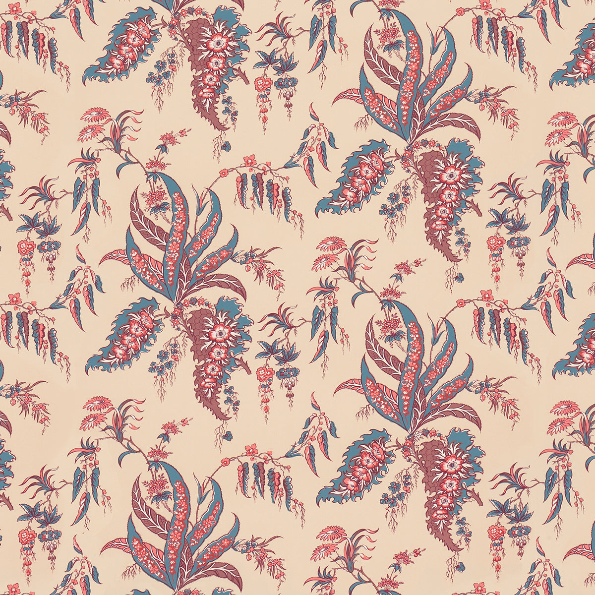 Apolline Botanical wallpaper in rouge and bleu color - pattern number 5015500 - by Schumacher in the Le Max collection
