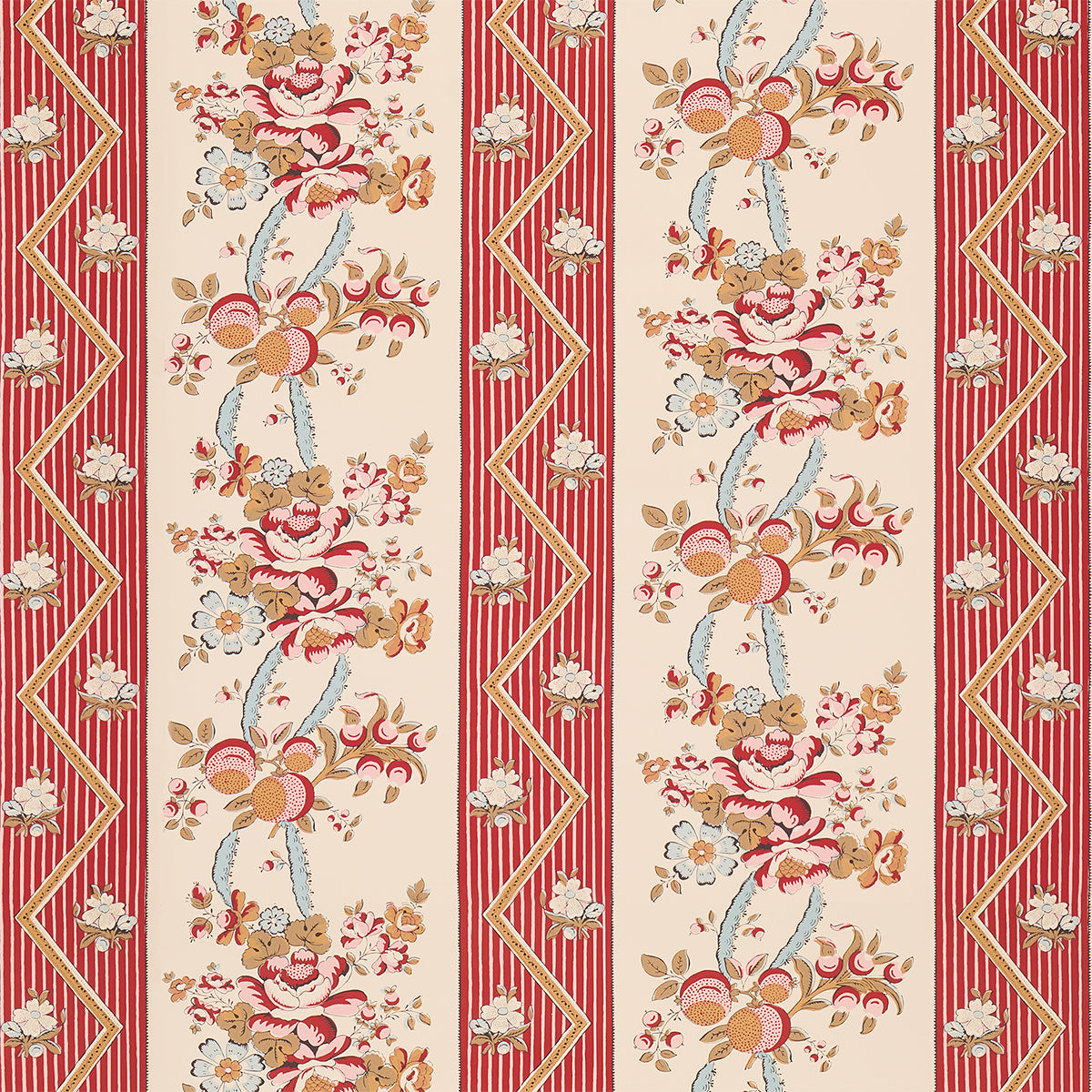 Sylvain Floral Stripe wallpaper in rouge color - pattern number 5015541 - by Schumacher in the Le Max collection