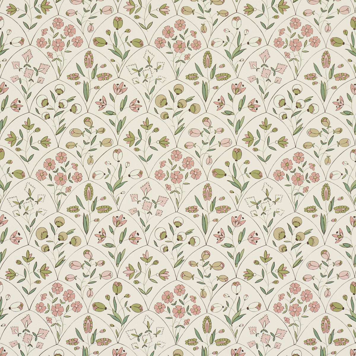 Frances Scallop Floral wallpaper in petal color - pattern number 5015960 - by Schumacher in the Craft Revival collection
