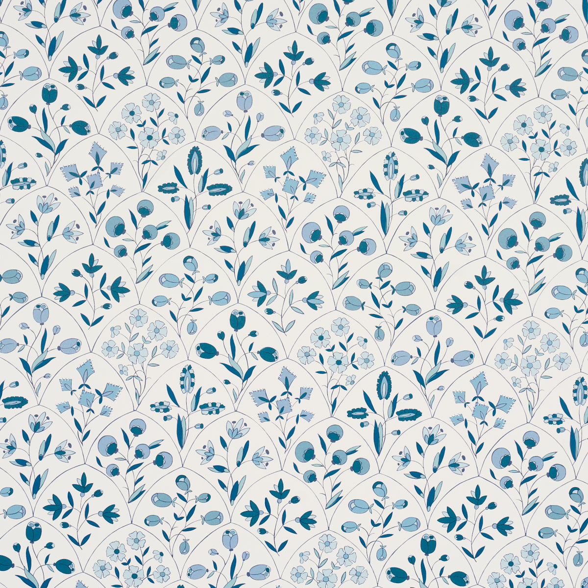 Frances Scallop Floral wallpaper in blues color - pattern number 5015962 - by Schumacher in the Craft Revival collection