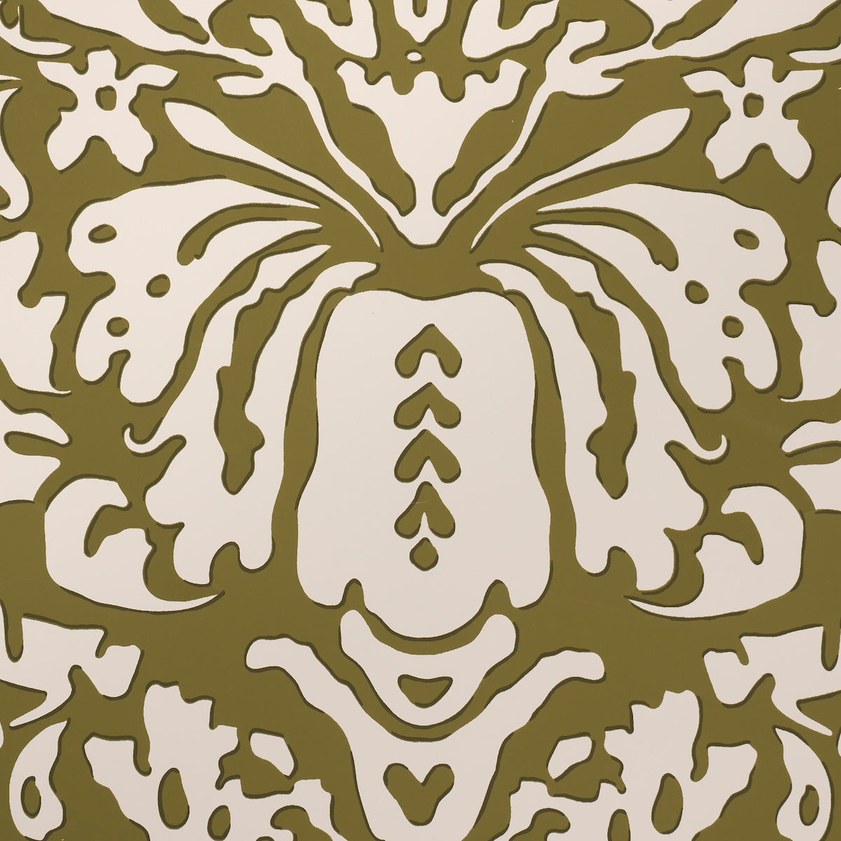 Suffolk Damask Wallpaper in olive color - pattern number 5016242 - by Schumacher in the Veere Grenney collection
