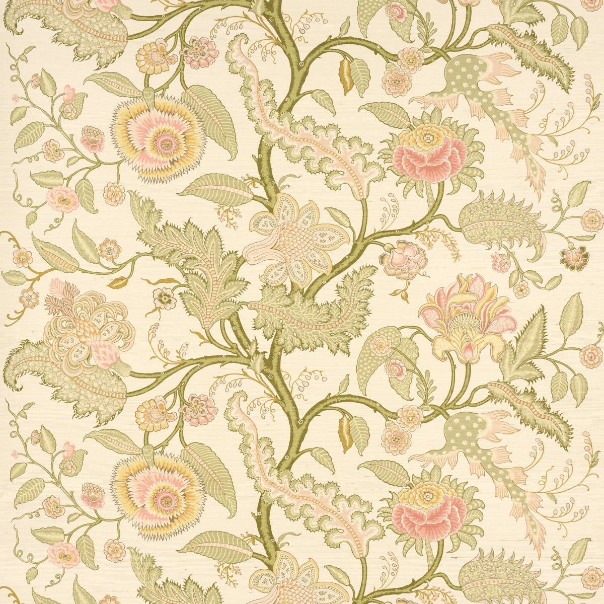 Sinhala Sisal wallpaper in pink and green color - pattern number 5016690 - by Schumacher in the Perennial Favorites collection