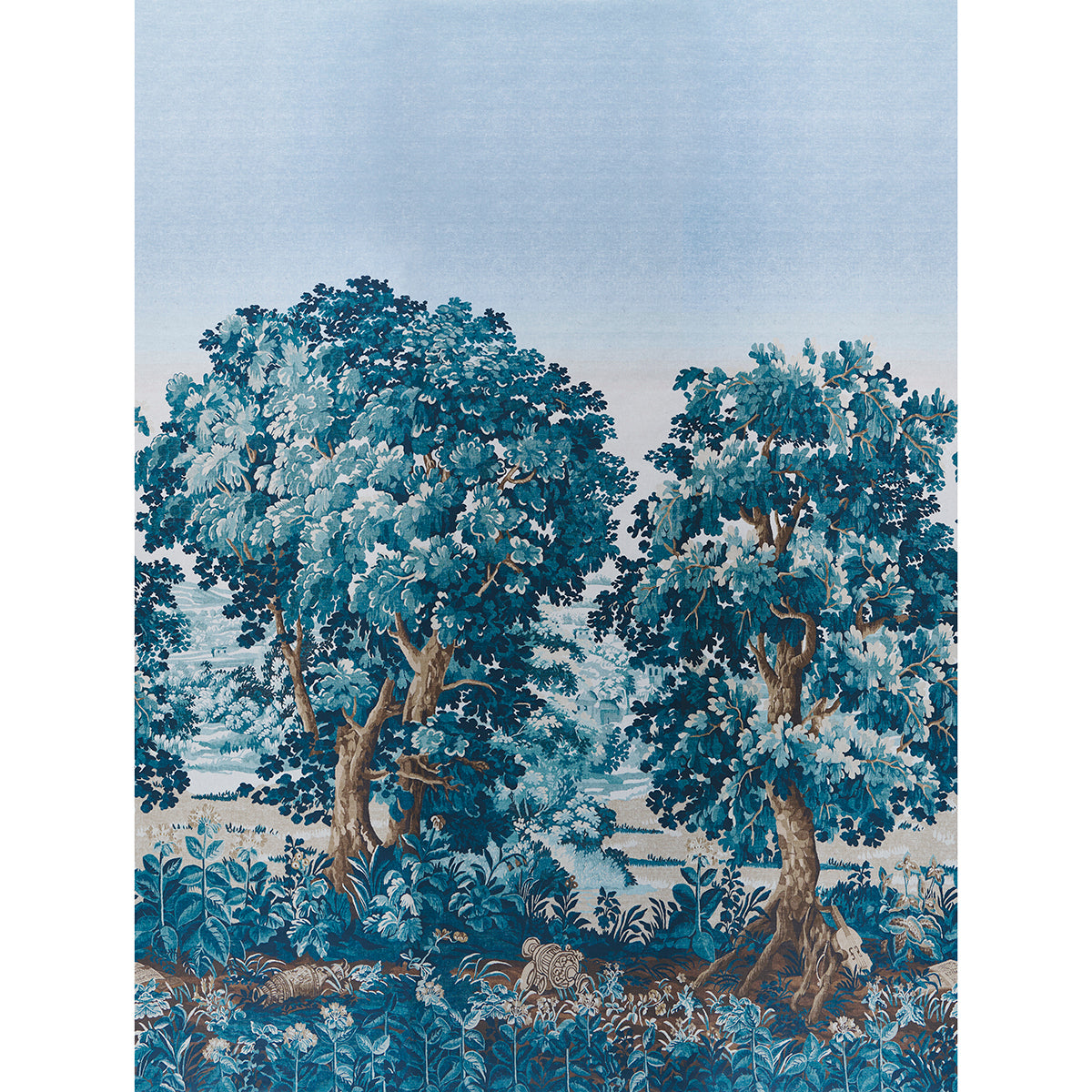 La Foret 3 Panel Set wallpaper in antique blue forest color - pattern number 5016822 - by Schumacher in the Johnson Hartig for Libertine collection