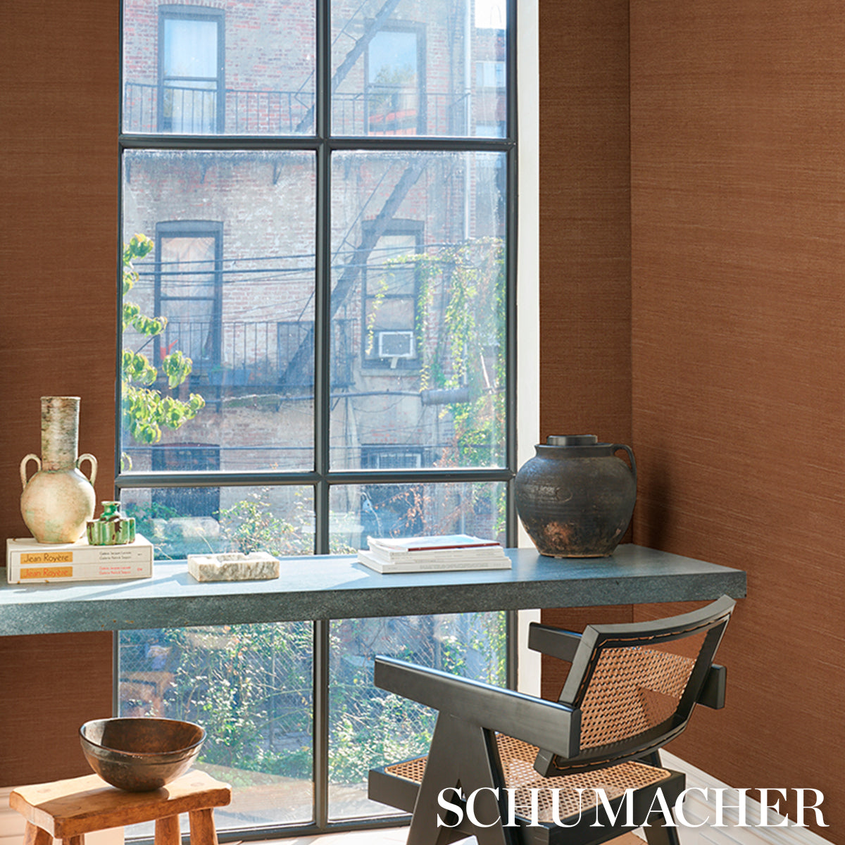 Haruki Sisal Wallpaper in ghost ranch color - pattern number 5016851 - by Schumacher in the Backdrop I collection