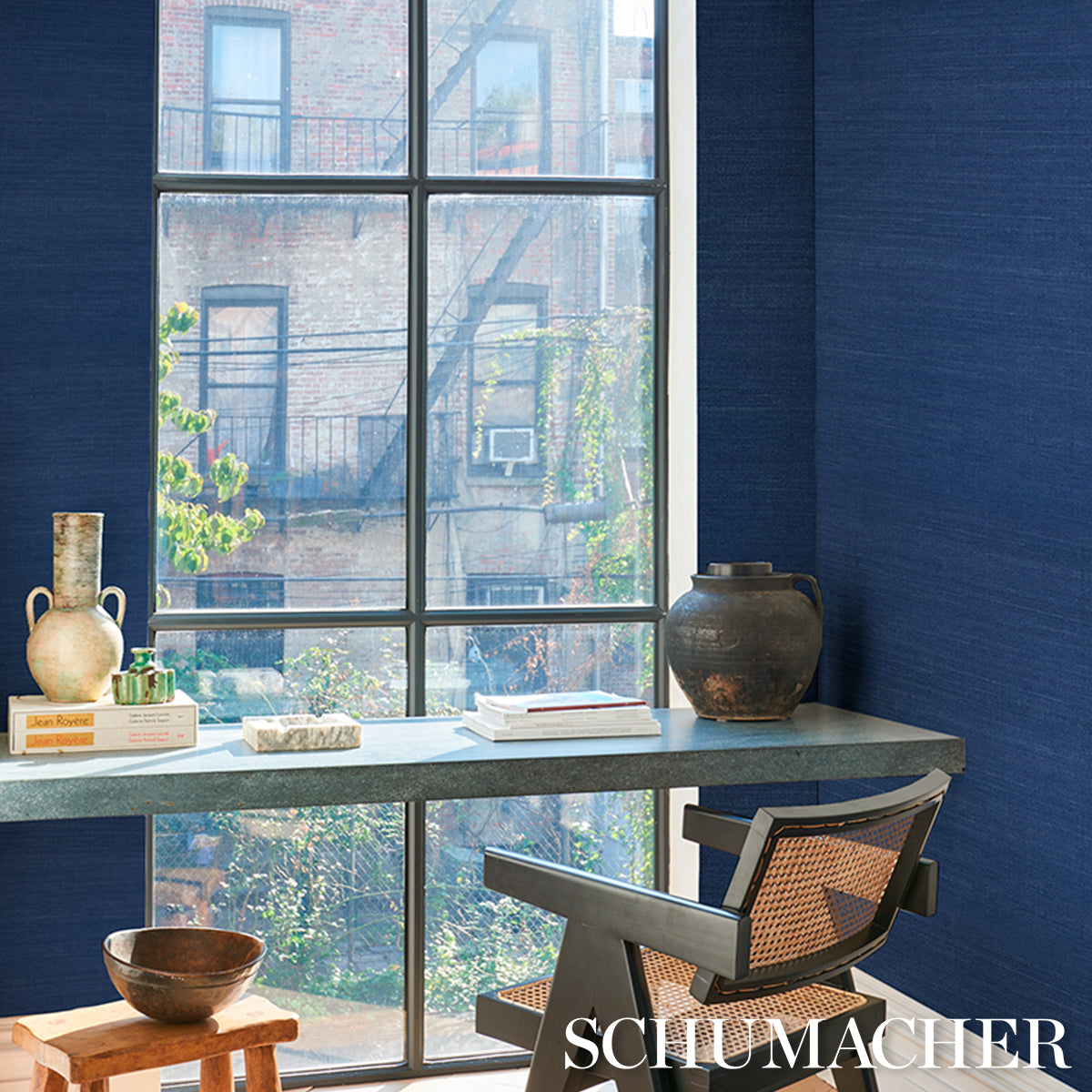 Haruki Sisal Wallpaper in blue is the coolest color color - pattern number 5016856 - by Schumacher in the Backdrop I collection