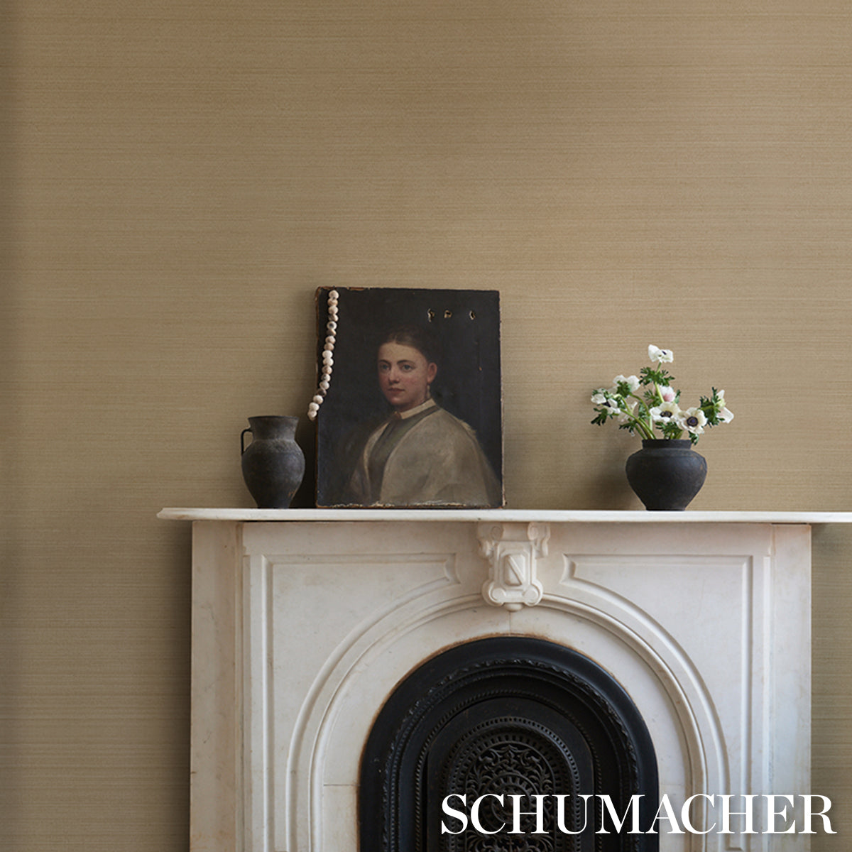Musa Abaca Wallpaper in soft gold color - pattern number 5016873 - by Schumacher in the Patterson Flynn collection