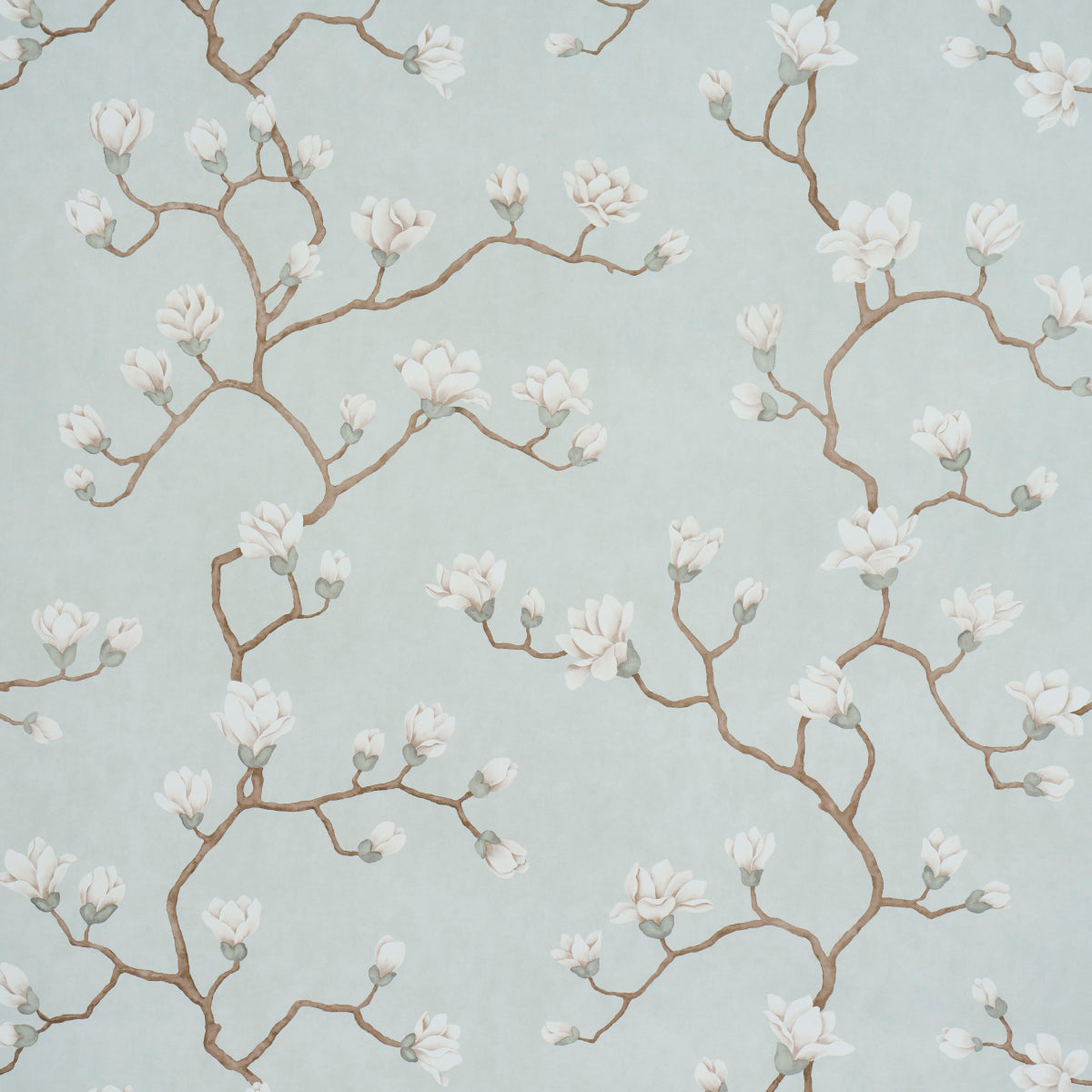 Magnolia Tree wallpaper in dusty sky color - pattern number 5016930 - by Schumacher in the Botanical Garden collection