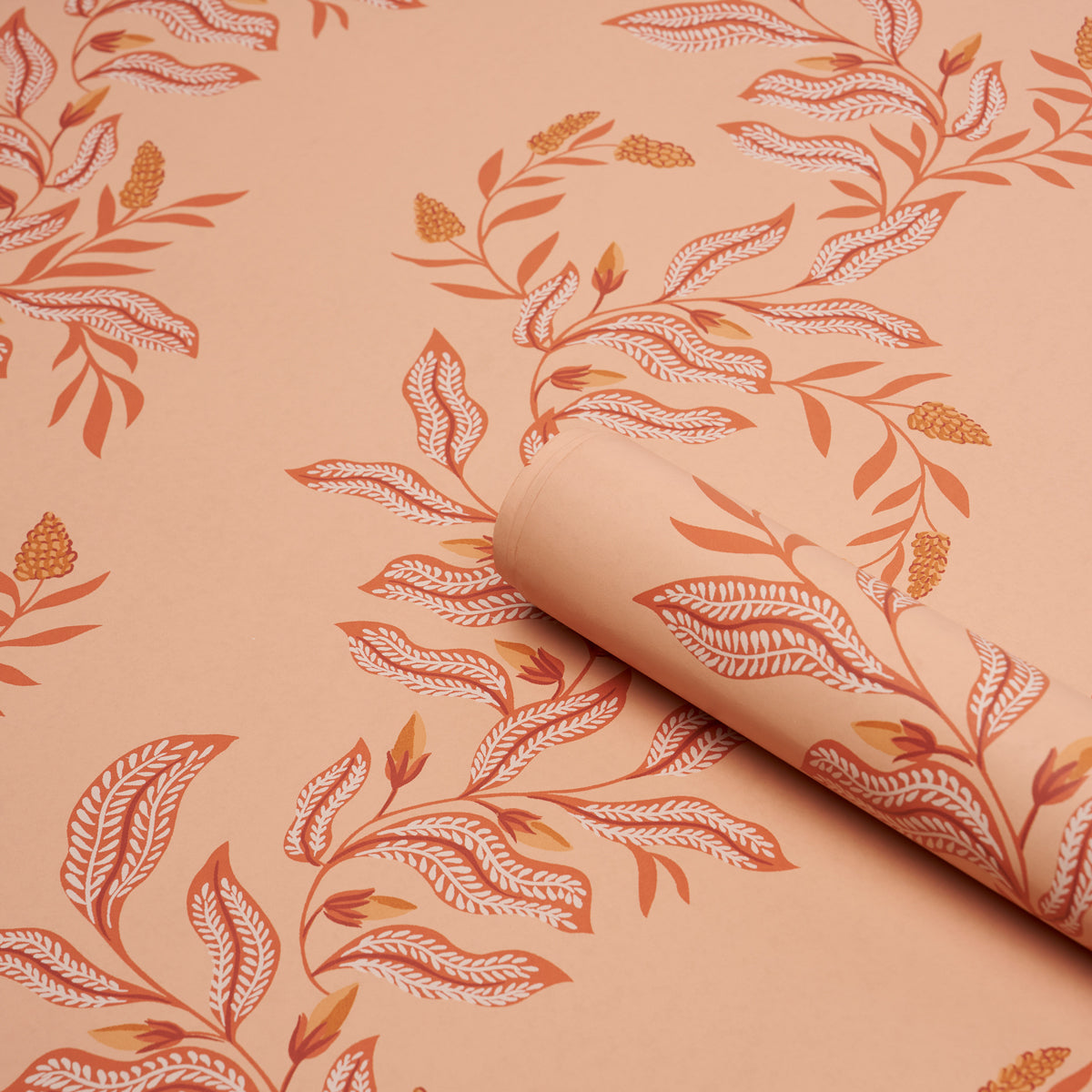 Vagary Vines Wallpaper in papaya color - pattern number 5016971 - by Schumacher in the Laura Gonzalez collection