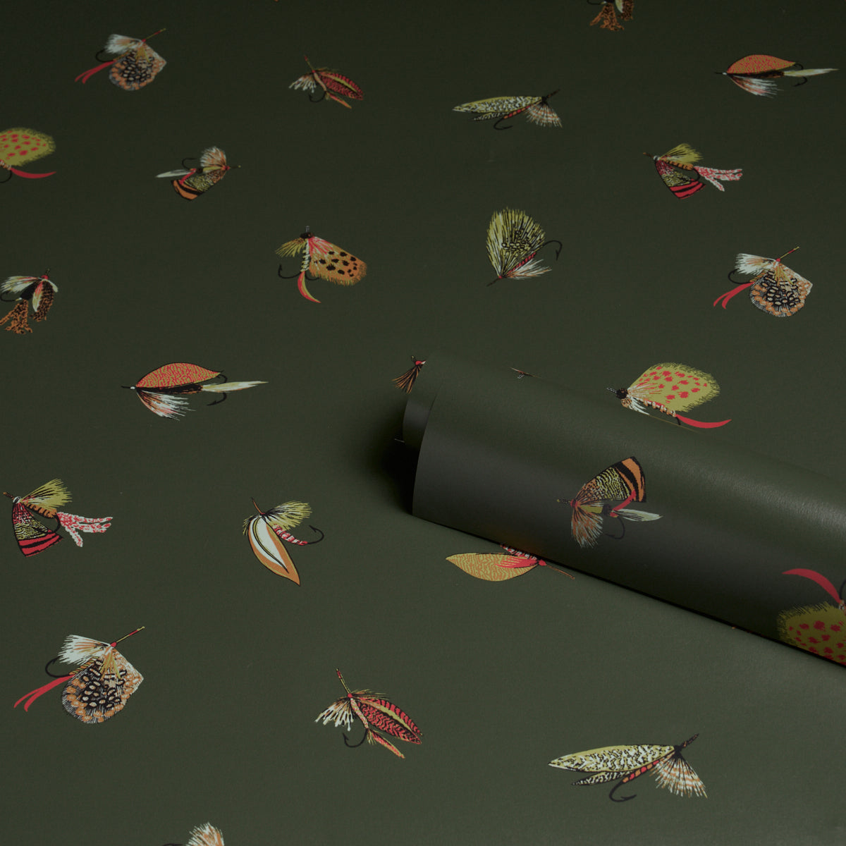 Fly Fishing Wallpaper in forest green color - pattern number 5016991 - by Schumacher in the A Country Life collection