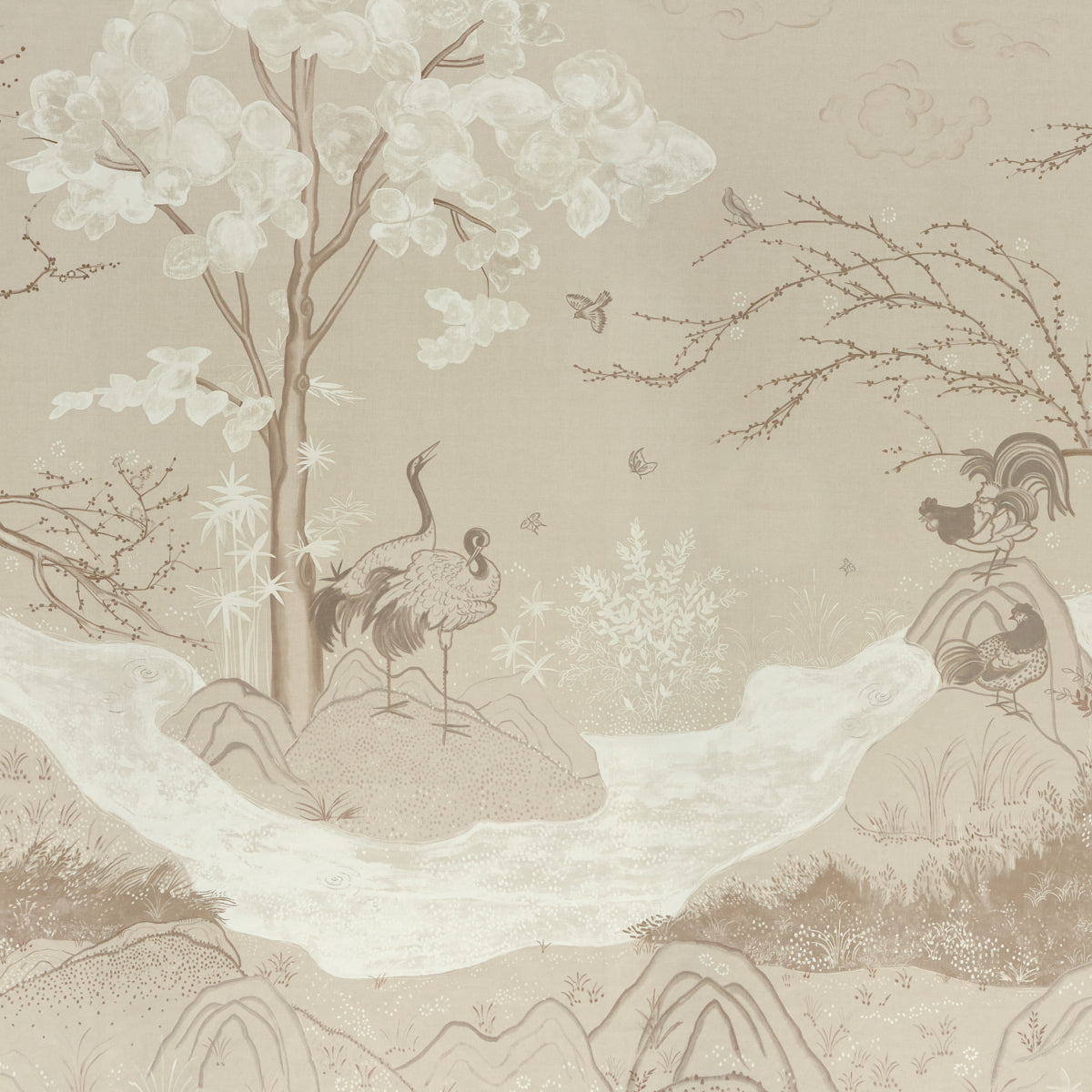 Birdsong 3 Panel Set Wallpaper in ivory color - pattern number 5017111 - by Schumacher in the Colette Cosentino collection