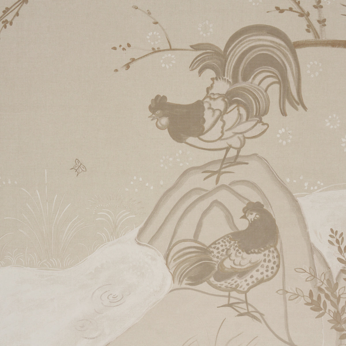 Birdsong 3 Panel Set Wallpaper in ivory color - pattern number 5017111 - by Schumacher in the Colette Cosentino collection