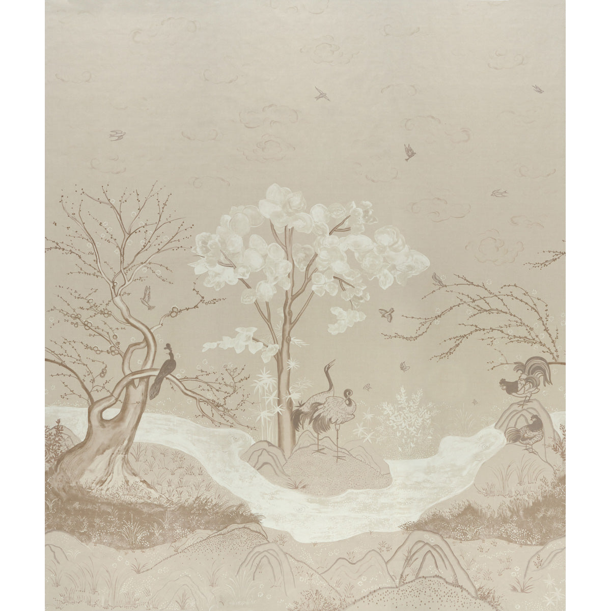 Birdsong 3 Panel Set Wallpaper in ivory color - pattern number 5017111 - by Schumacher in the Colette Cosentino collection