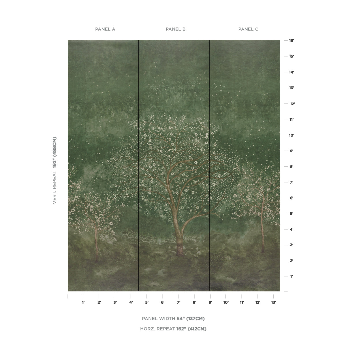 Psalm 3 Panel Set Wallpaper in cypress color - pattern number 5017140 - by Schumacher in the Colette Cosentino collection