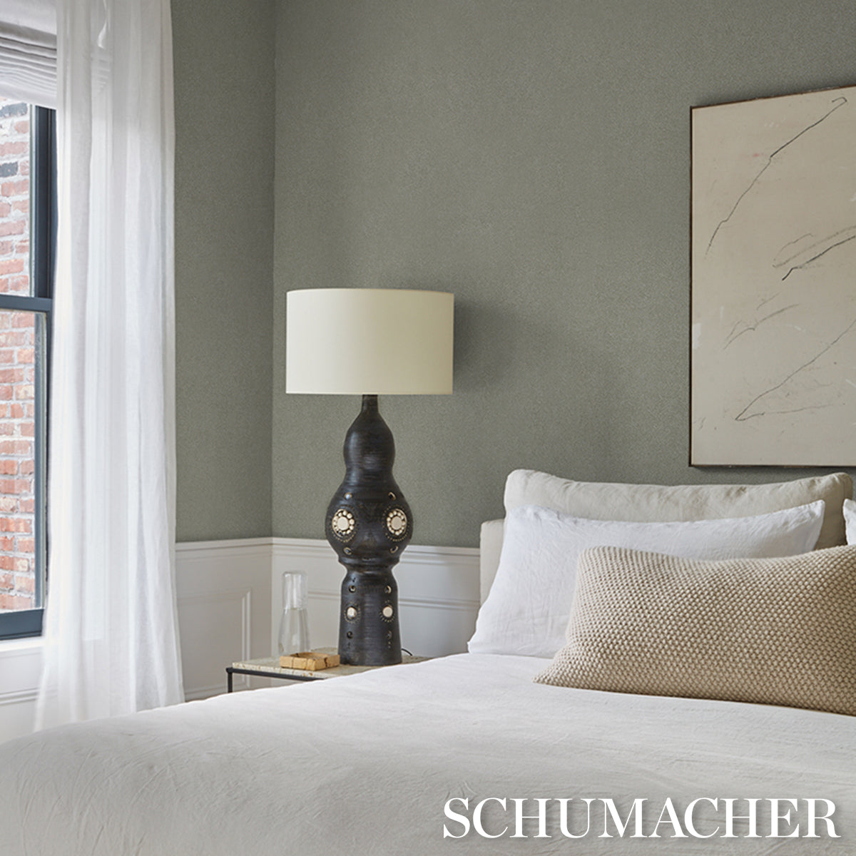 Dunbar Shagreen Vinyl Wallpaper in olive color - pattern number 5017260 - by Schumacher in the Schumacher Utility collection