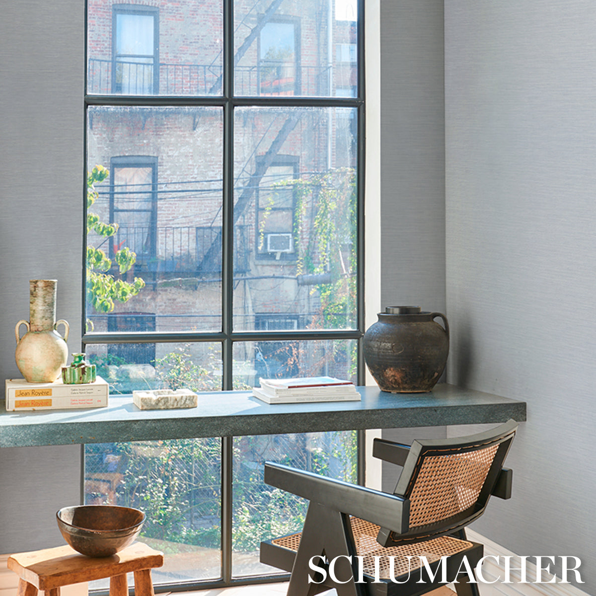 Horizon Grasscloth Vinyl Wallpaper in azure color - pattern number 5017276 - by Schumacher in the Schumacher Utility collection