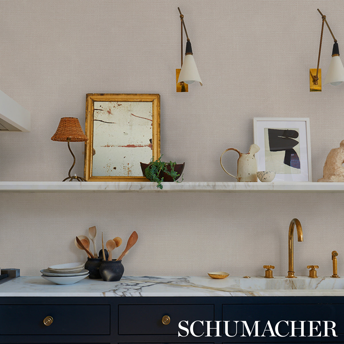 Linen Gesso Vinyl Wallpaper in sand color - pattern number 5017282 - by Schumacher in the Schumacher Utility collection